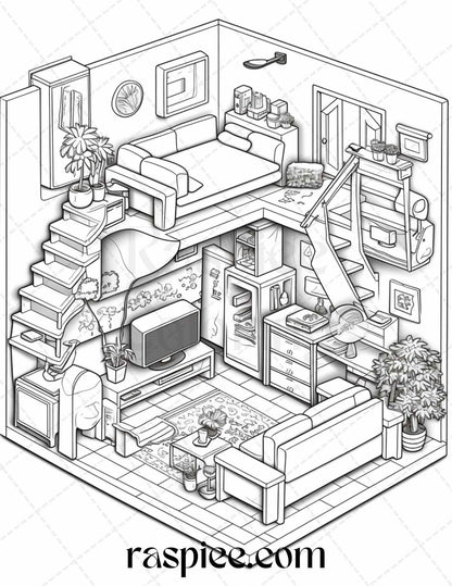 40 Pocket Room Coloring Pages Printable for Adults Kids, PDF File Instant Download