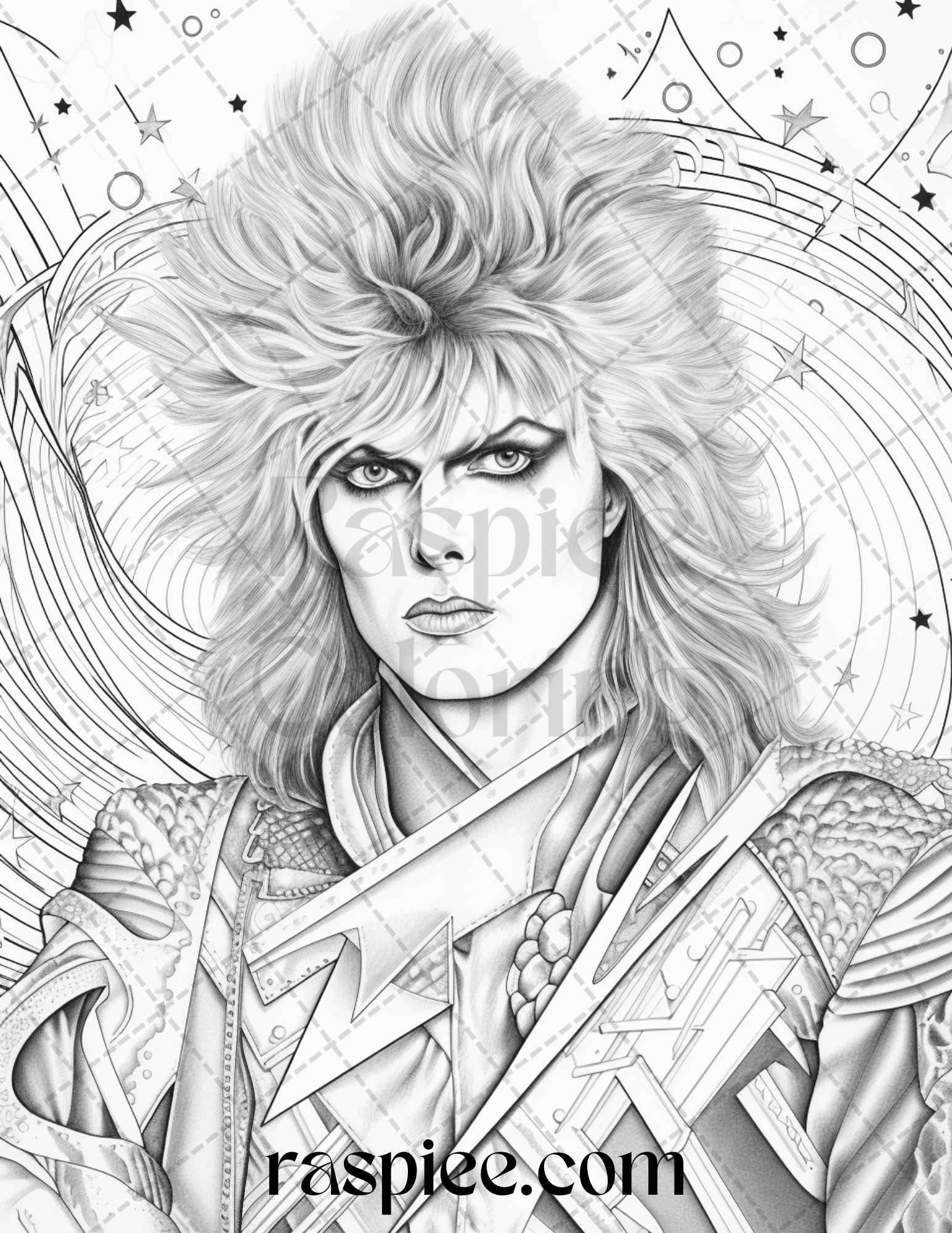 1980s New Wave Pop Star Grayscale Coloring Pages Printable for Adults, PDF File Instant Download