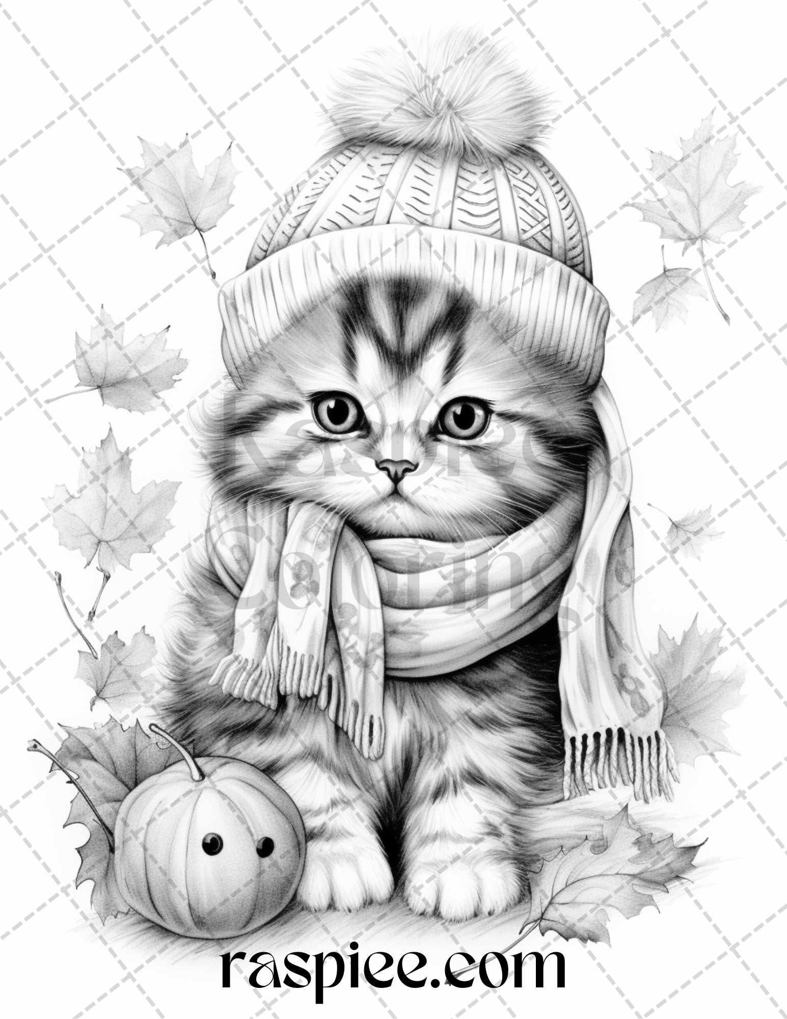 40 Cute Fall Animals Grayscale Coloring Pages Printable for Adults and Kids, PDF File Instant Download