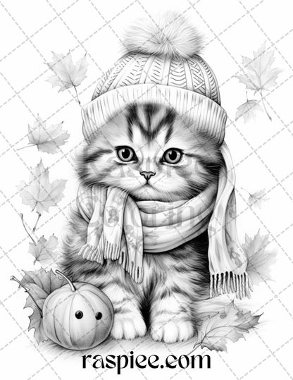 40 Cute Fall Animals Grayscale Coloring Pages Printable for Adults and Kids, PDF File Instant Download