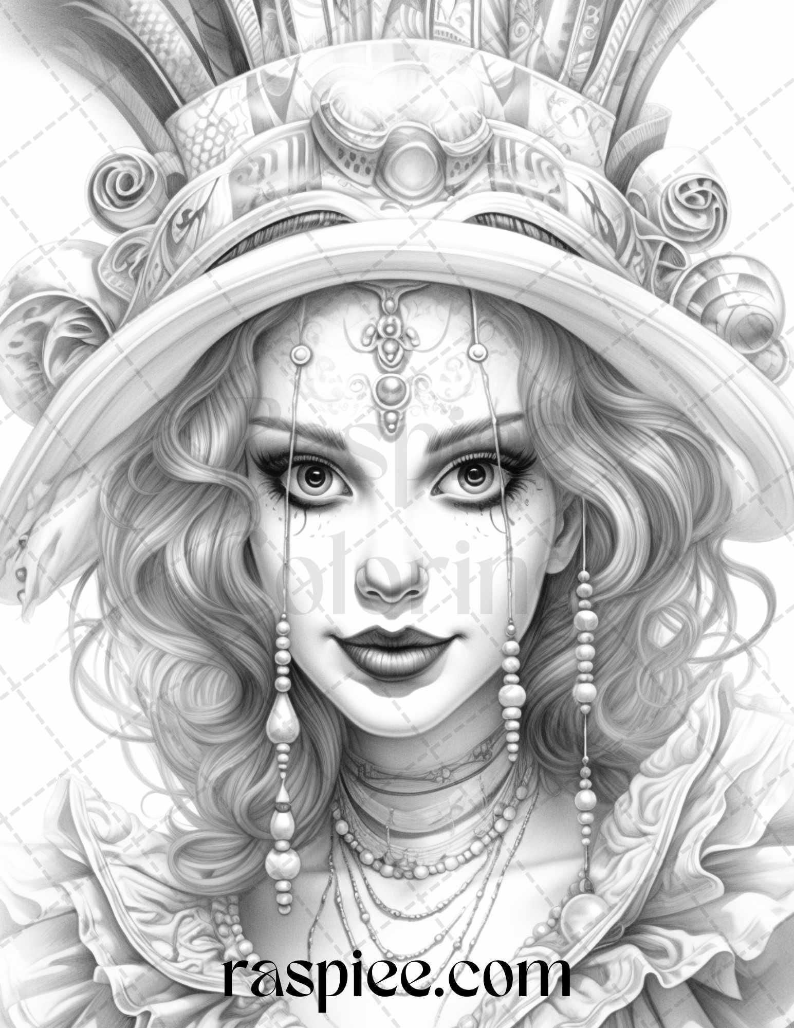 42 Beautiful Clown Girls Grayscale Coloring Pages Printable for Adults, PDF File Instant Download