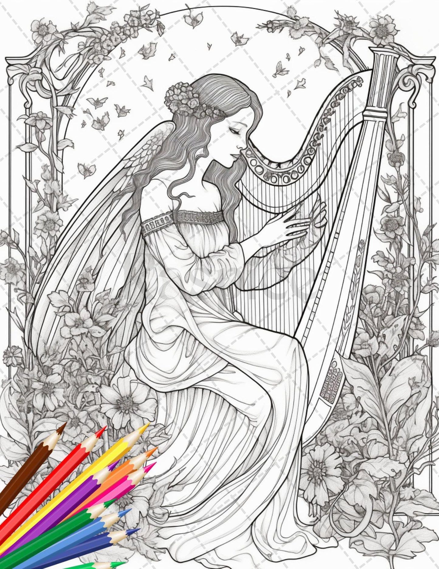 30 Beautiful Fairies Coloring Page Book for Adults, Flower Fairy Grayscale Coloring Book, Fairy Coloring Sheets, Printable PDF File Download