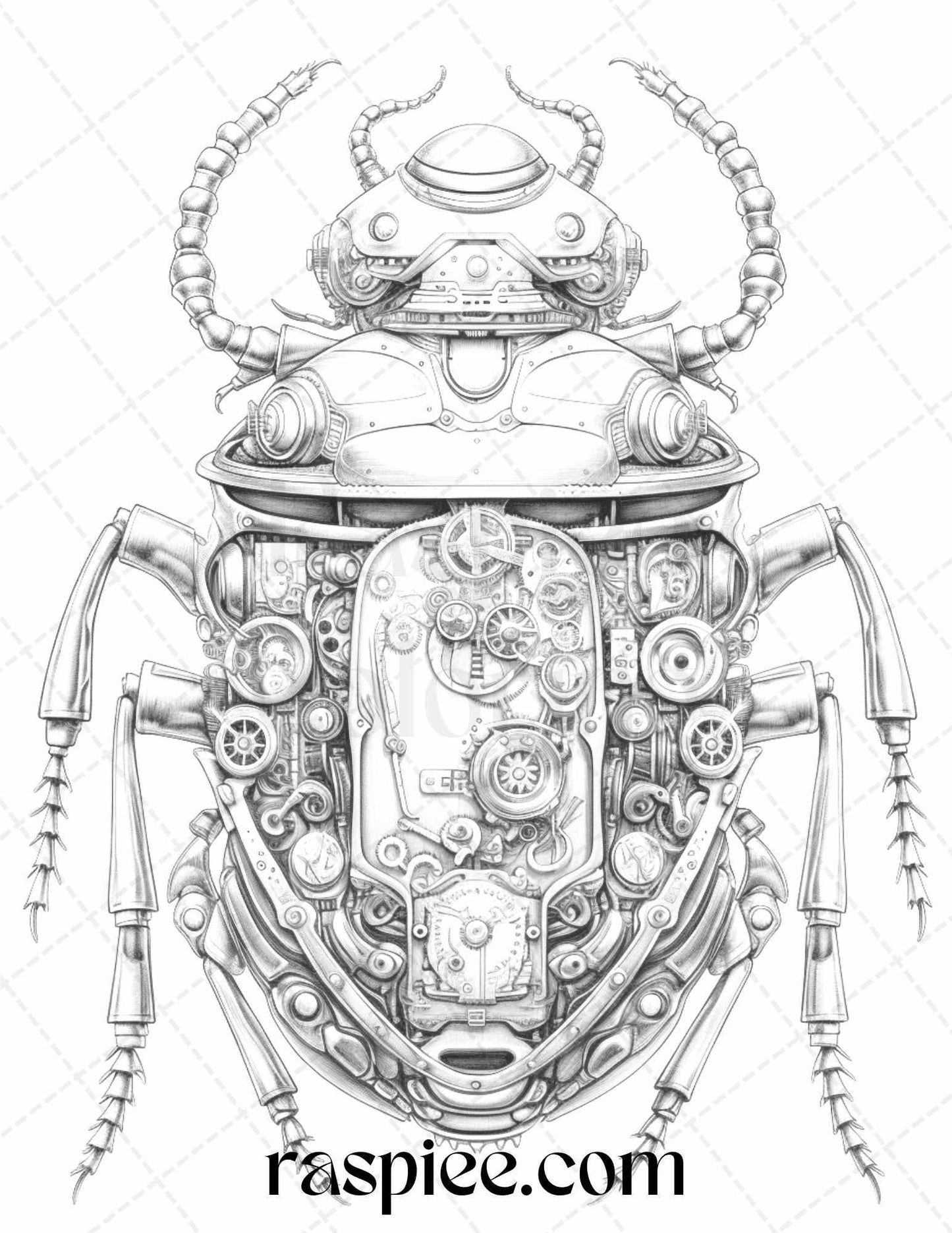 42 Steampunk Bugs Grayscale Coloring Pages Printable for Adults, PDF File Instant Download