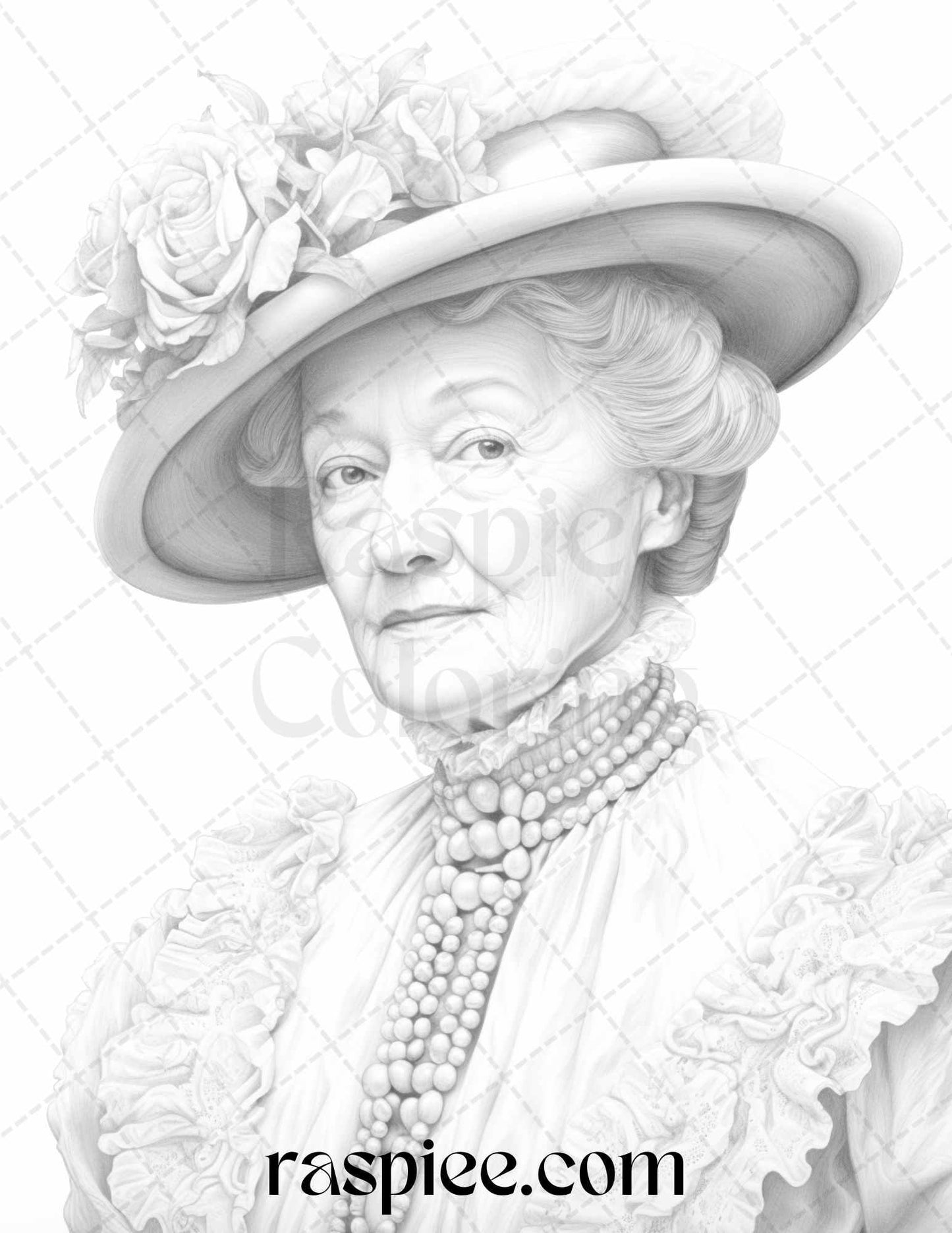 50 Victorian Grandma Grayscale Coloring Pages Printable for Adults, PDF File Instant Download