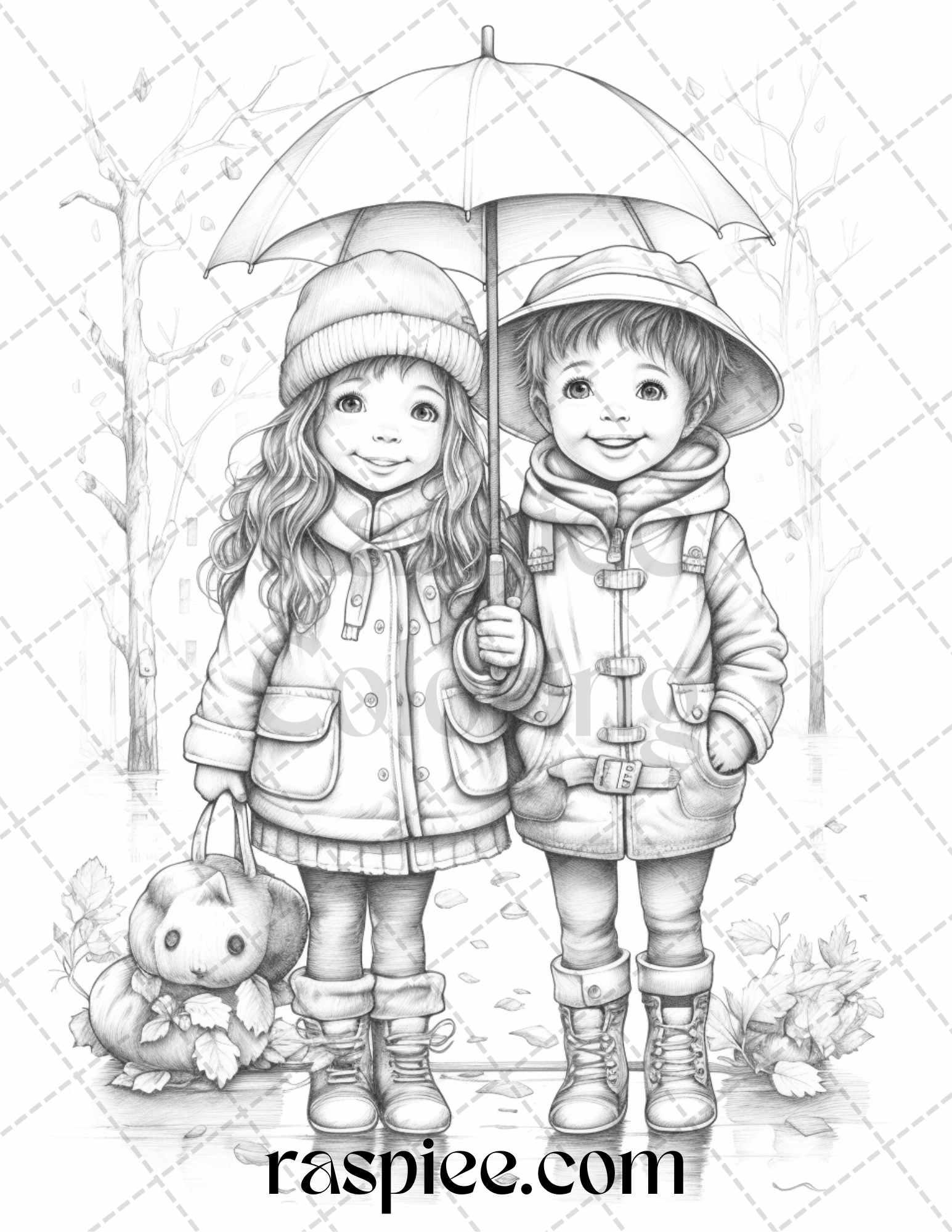 40 Rainy Autumn Day Grayscale Coloring Pages Printable for Adults and Kids, PDF File Instant Download