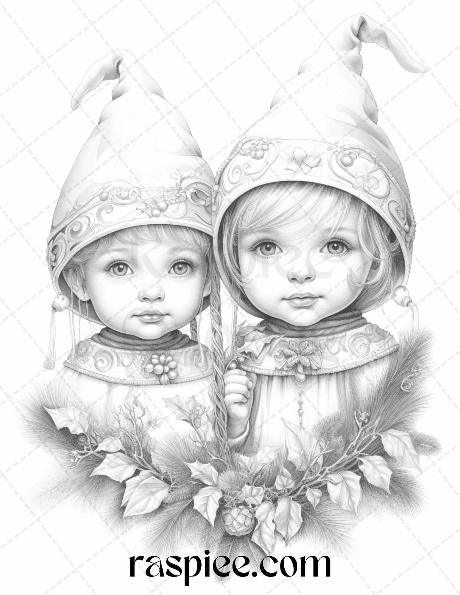 110 Christmas Elves Grayscale Coloring Pages Printable for Adults Kids, PDF File Instant Download