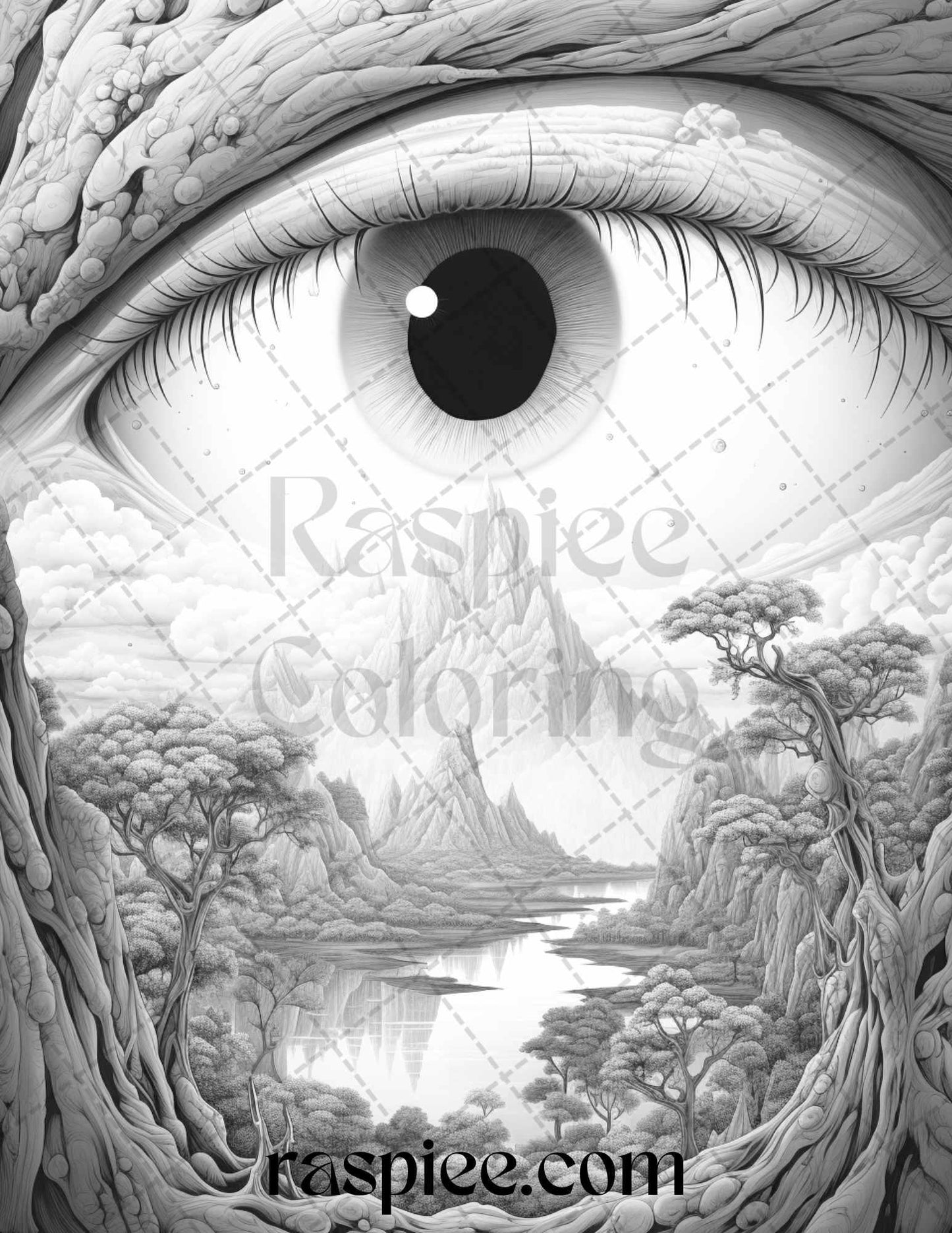 40 Surrealism Eyes Grayscale Coloring Pages Printable for Adults, PDF File Instant Download