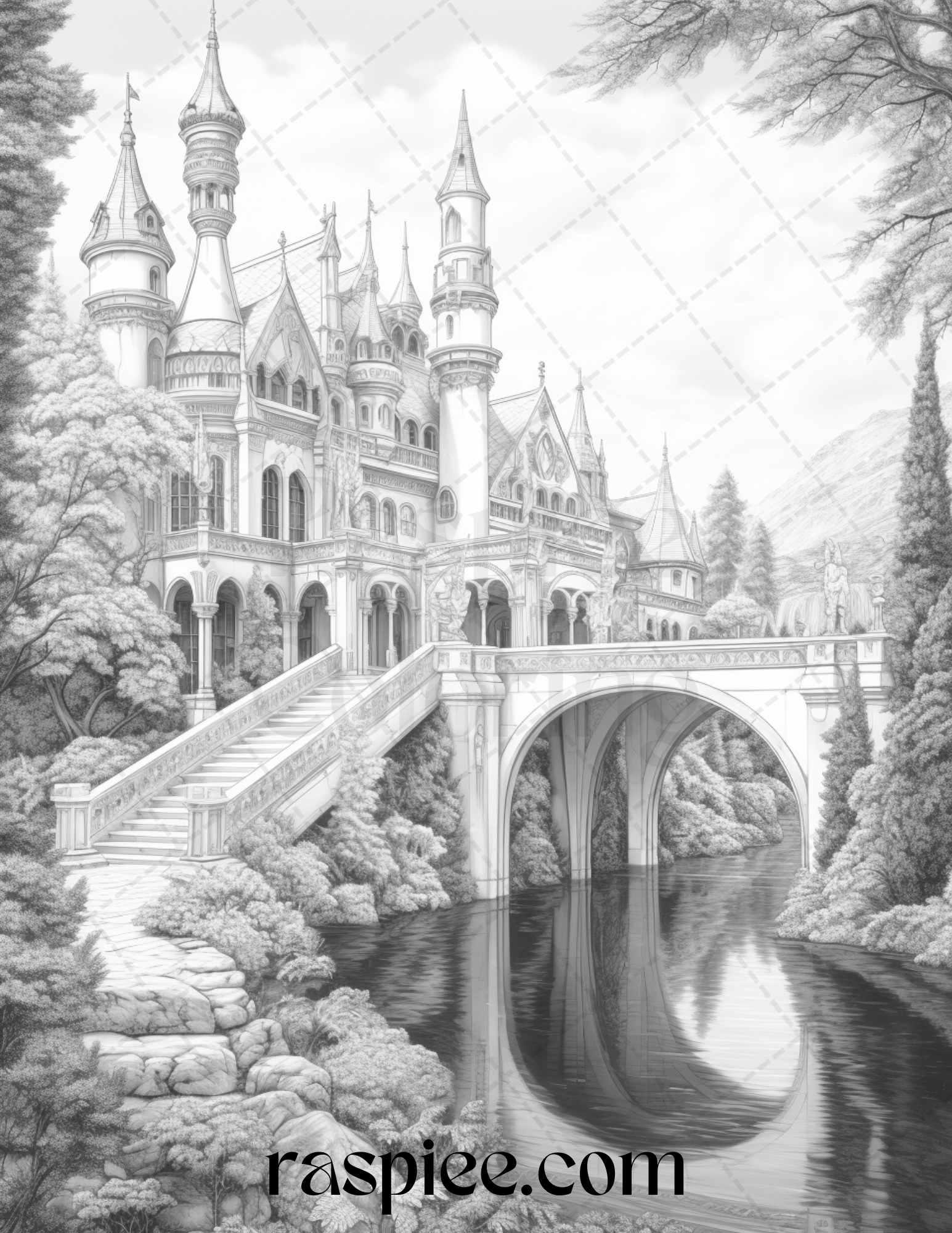 40 Fantasy Landscapes Grayscale Coloring Pages Printable for Adults, PDF File Instant Download