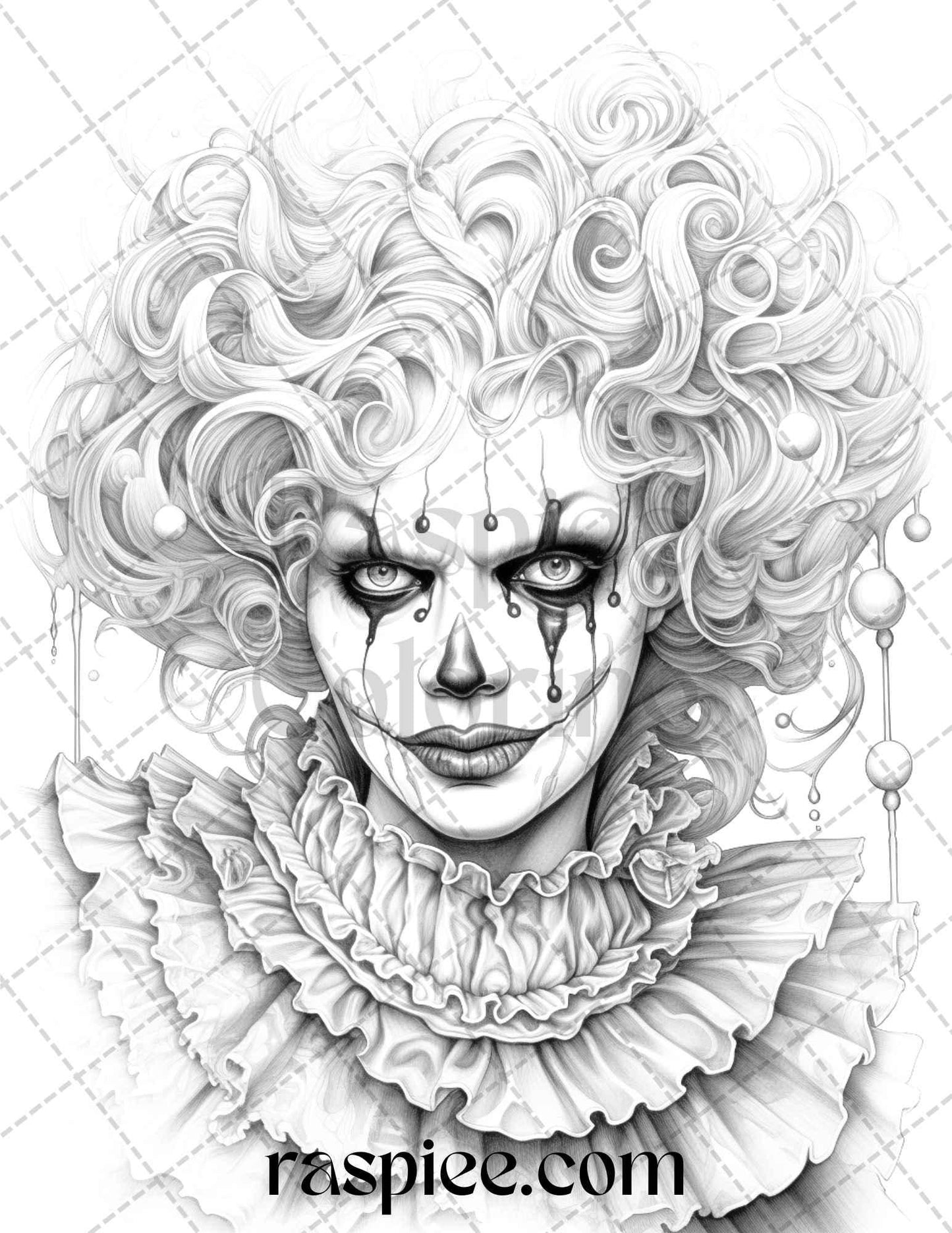 40 Spooky Clowns Grayscale Coloring Pages Printable for Adults, PDF File Instant Download