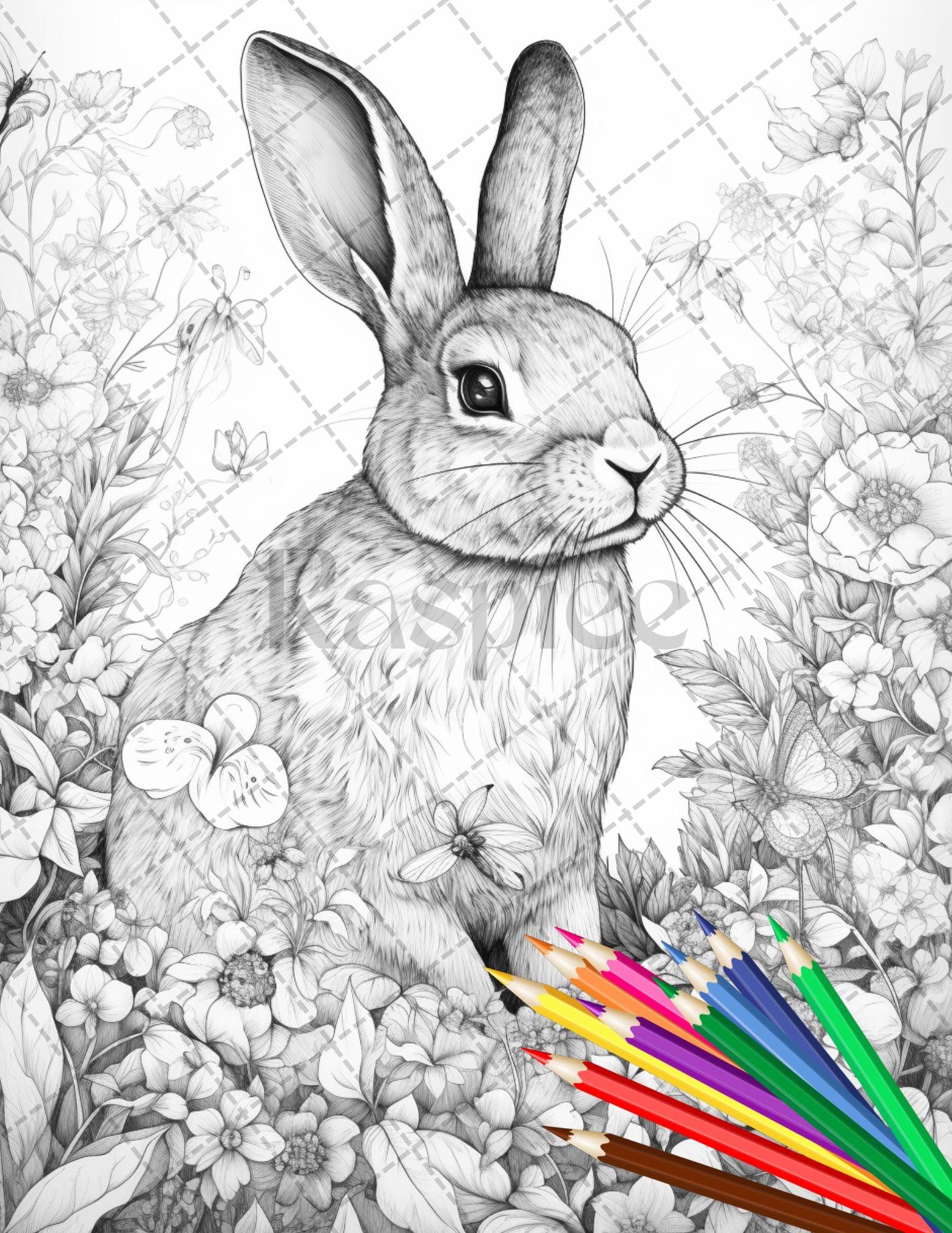 30 Animal Floral Printable Coloring Pages for Adults, Grayscale Coloring Book, Printable PDF File Download