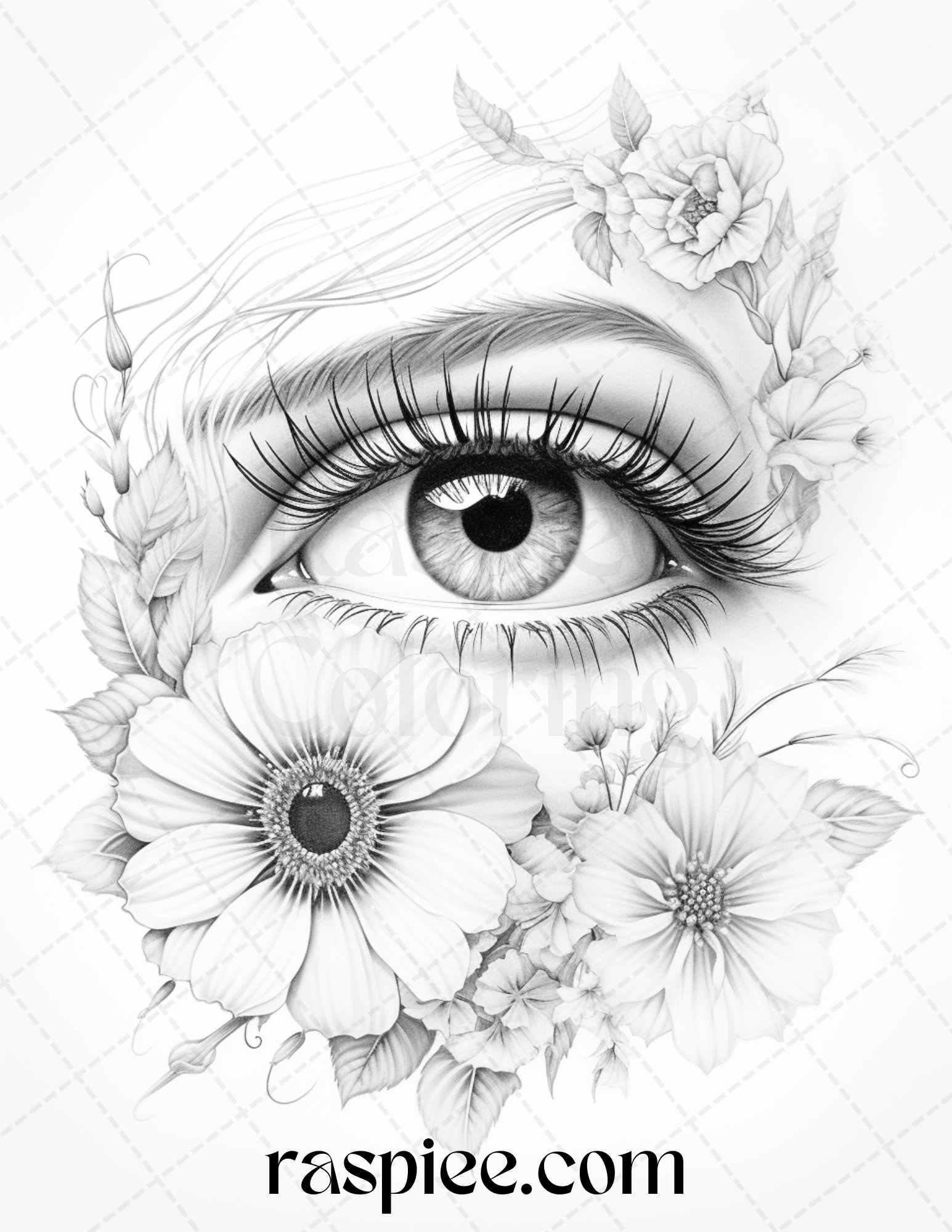 40 Charming Eyes Grayscale Coloring Pages Printable for Adults, PDF File Instant Download