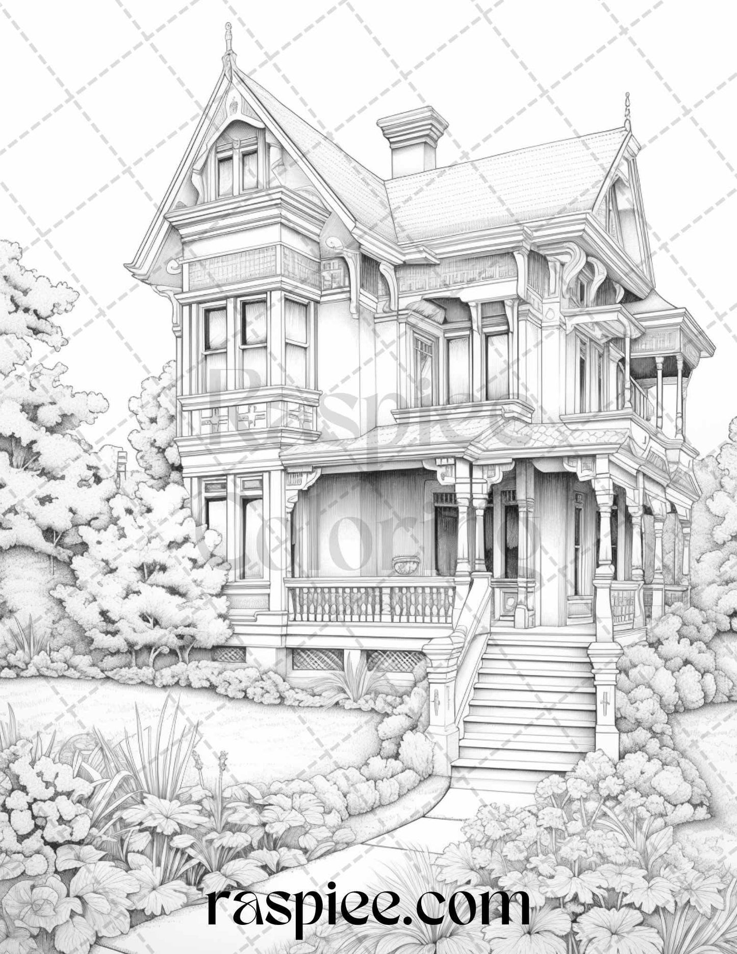 40 Victorian Houses Grayscale Coloring Pages Printable for Adults, PDF File Instant Download