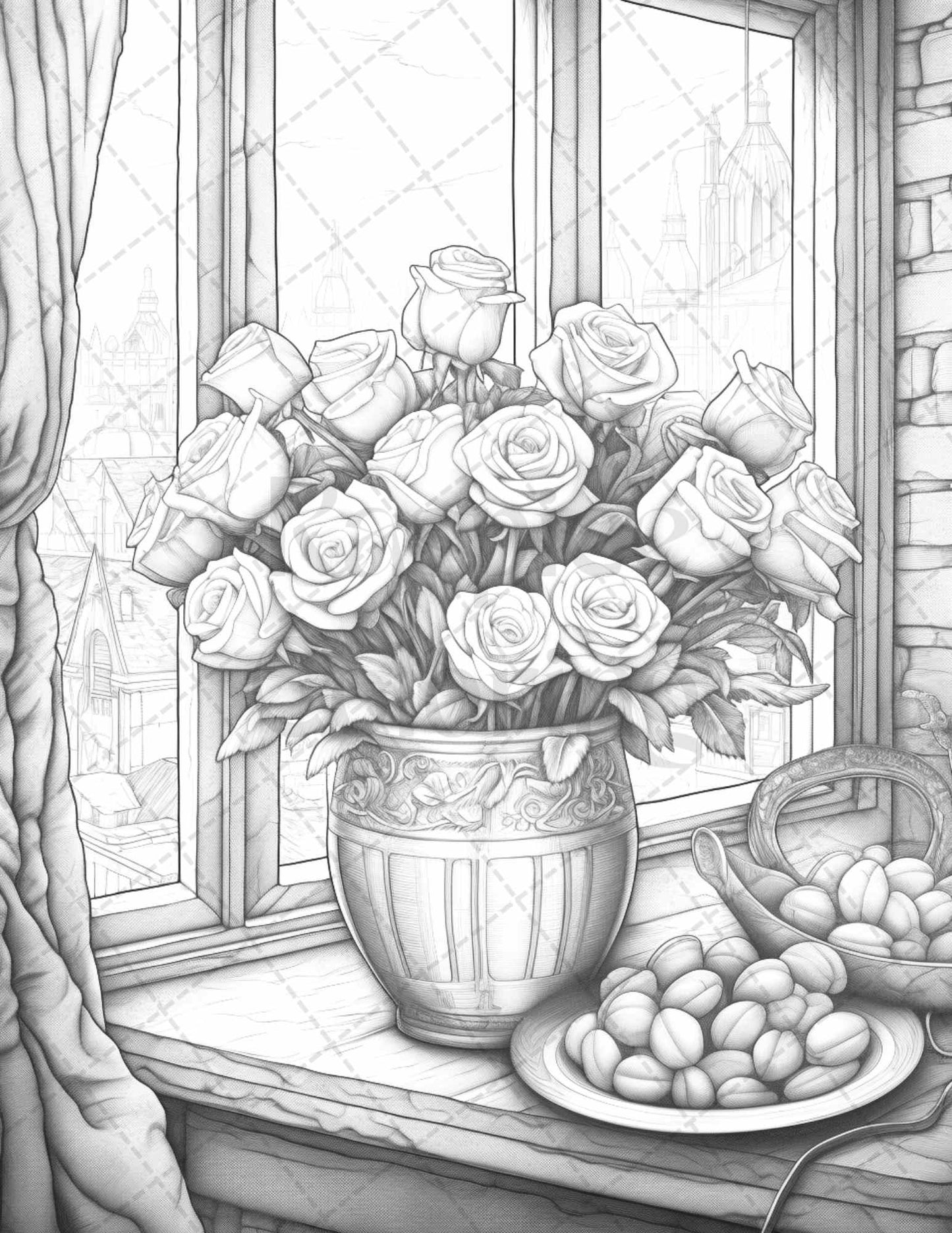 40 Captivating Roses Grayscale Coloring Pages Printable for Adults, PDF File Instant Download