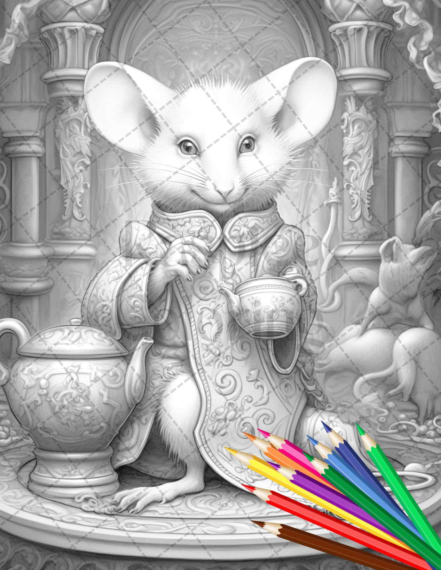 40 Little Mouse Prince Grayscale Coloring Pages Printable for Adults, PDF File Instant Download