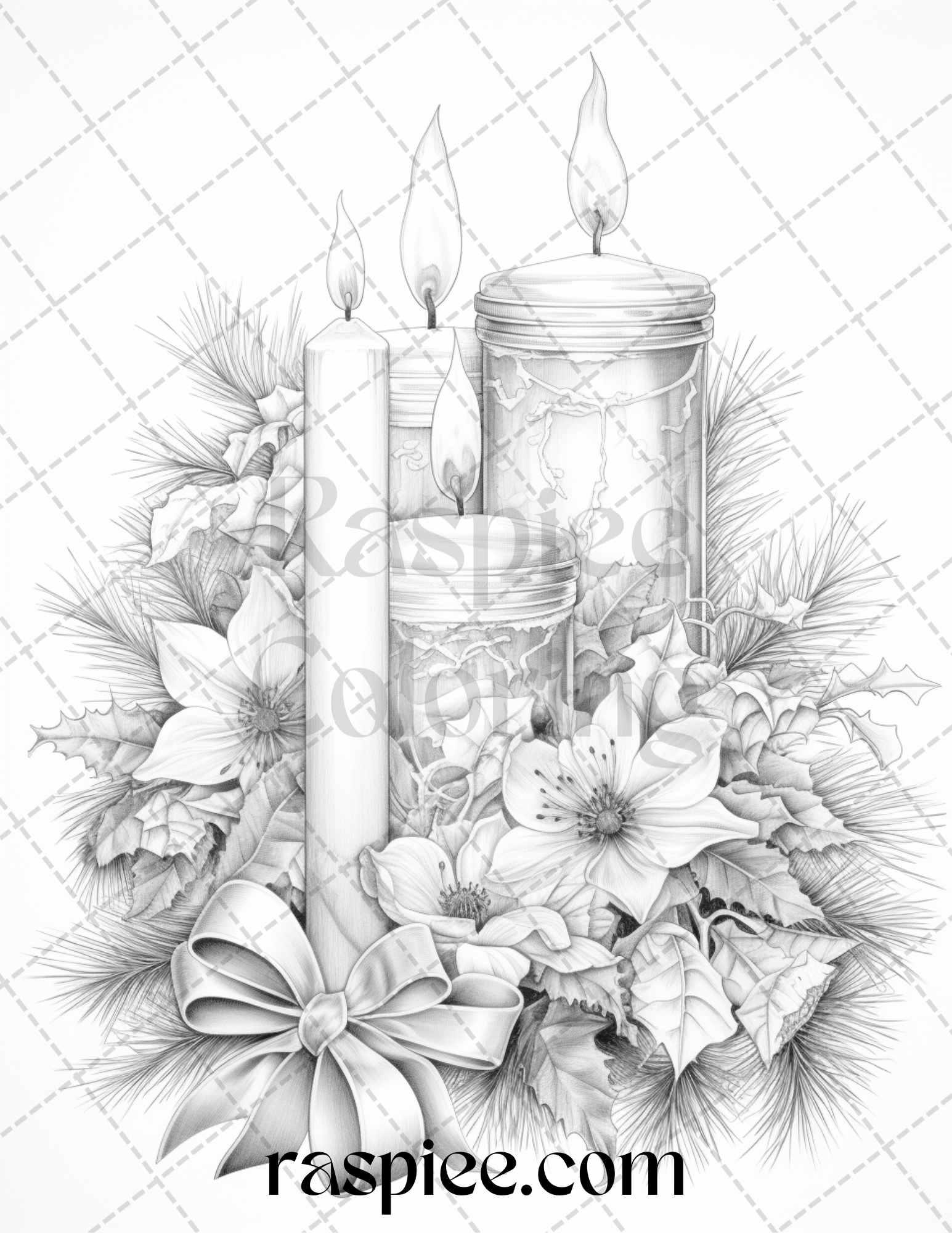 45 Christmas Flowers Grayscale Coloring Pages Printable for Adults, PDF File Instant Download