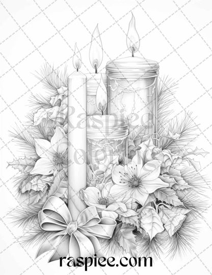 45 Christmas Flowers Grayscale Coloring Pages Printable for Adults, PDF File Instant Download