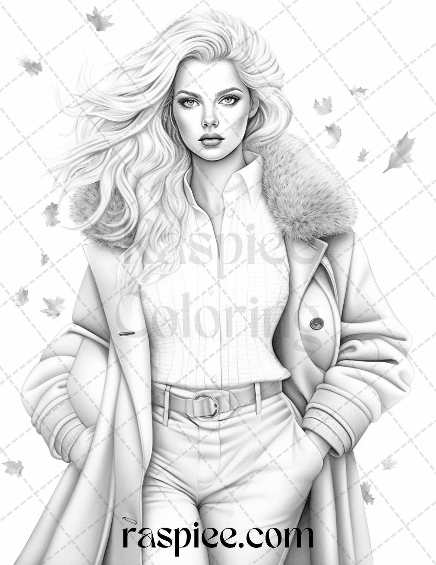 40 Fall Fashion Grayscale Coloring Pages for Adults, Printable PDF File Instant Download