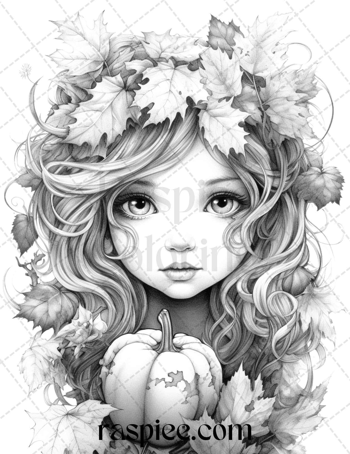 40 Pumpkin Fairy Girls Grayscale Coloring Pages Printable for Adults, PDF File Instant Download