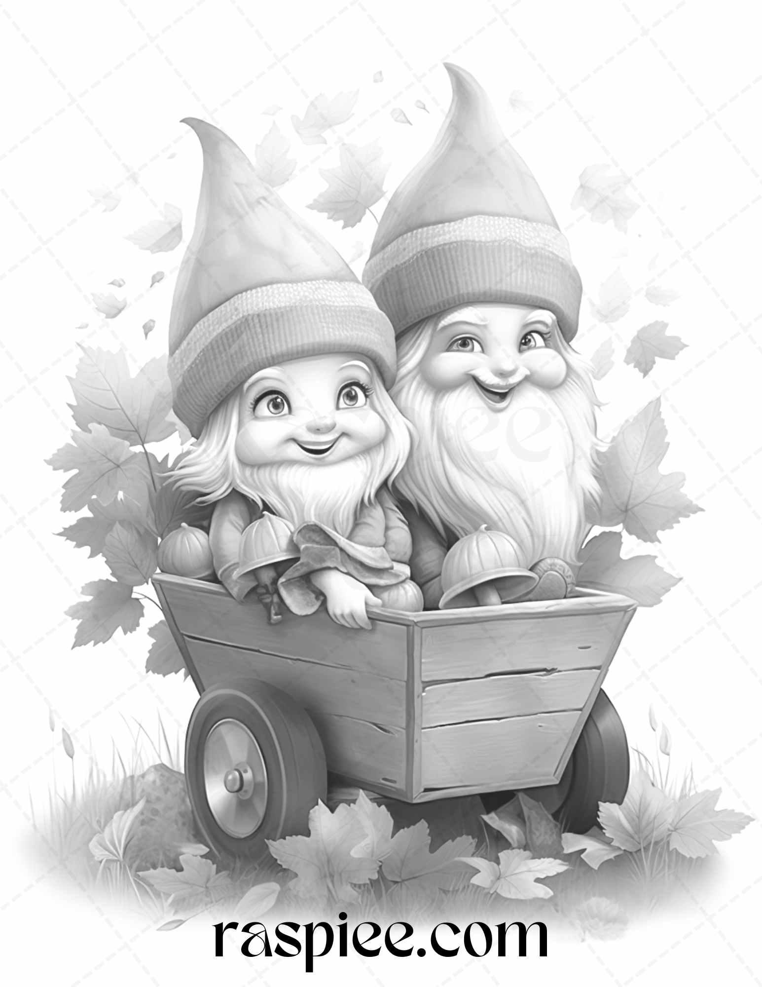 40 Fall Gnomes Grayscale Coloring Pages Printable for Adults Kids, PDF File Instant Download