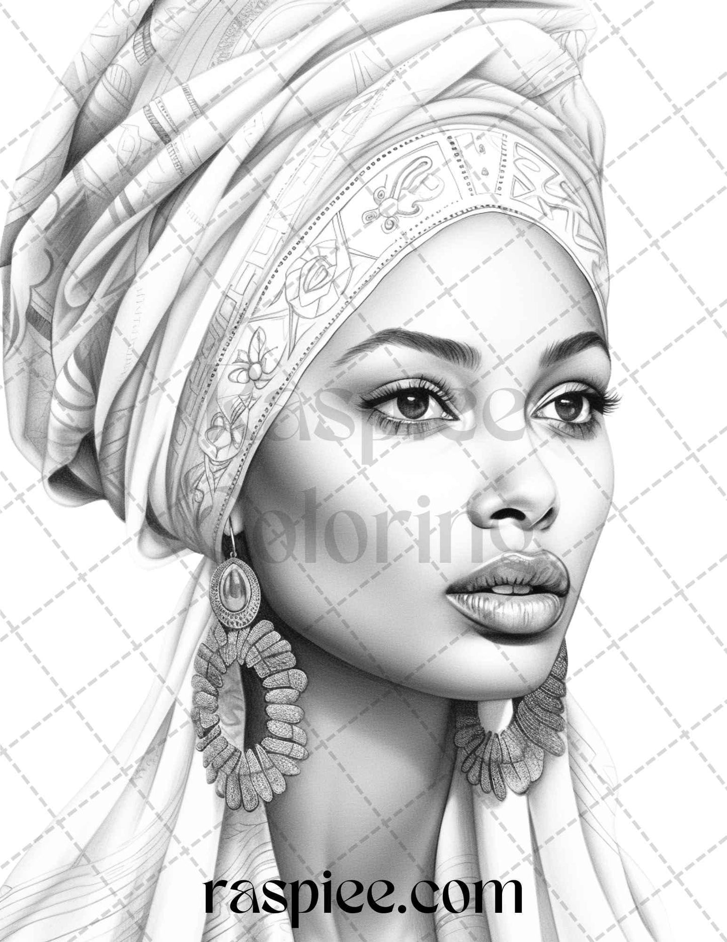 40 Beautiful African Women Grayscale Coloring Pages Printable for Adults, PDF File Instant Download