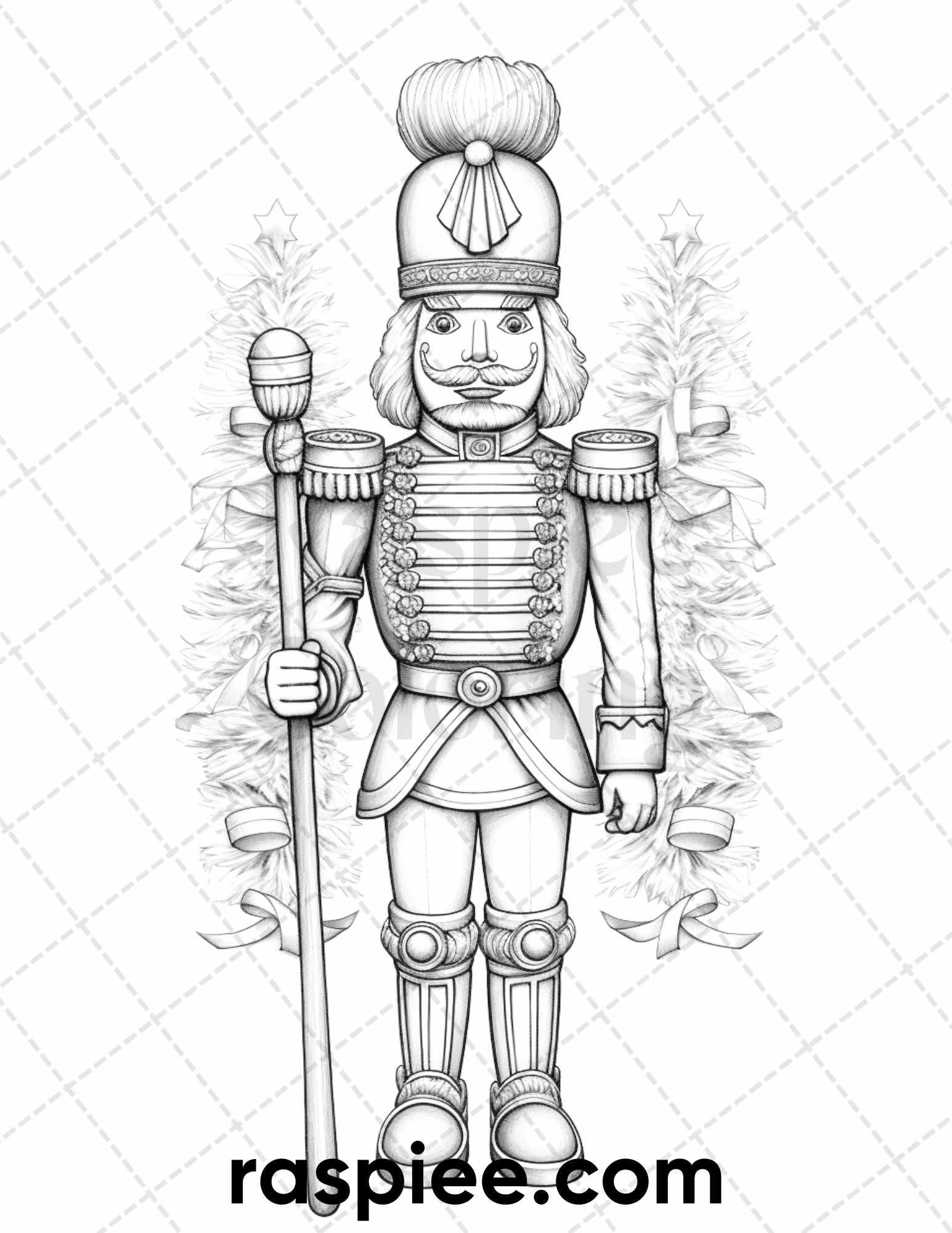 40 Christmas Nutcrackers Grayscale Coloring Pages for Adults, Printable PDF File Instant Download