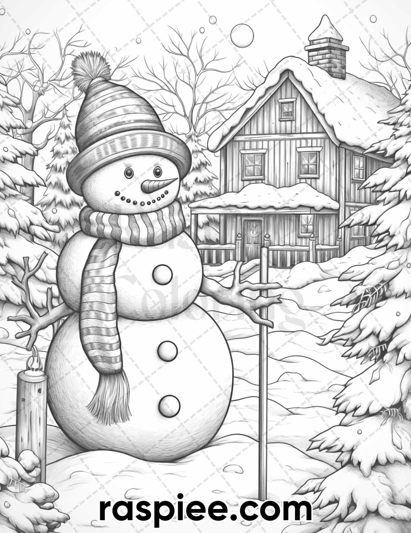 40 Chistmas Snowman Grayscale Coloring Pages for Adults, Printable PDF Instant Download