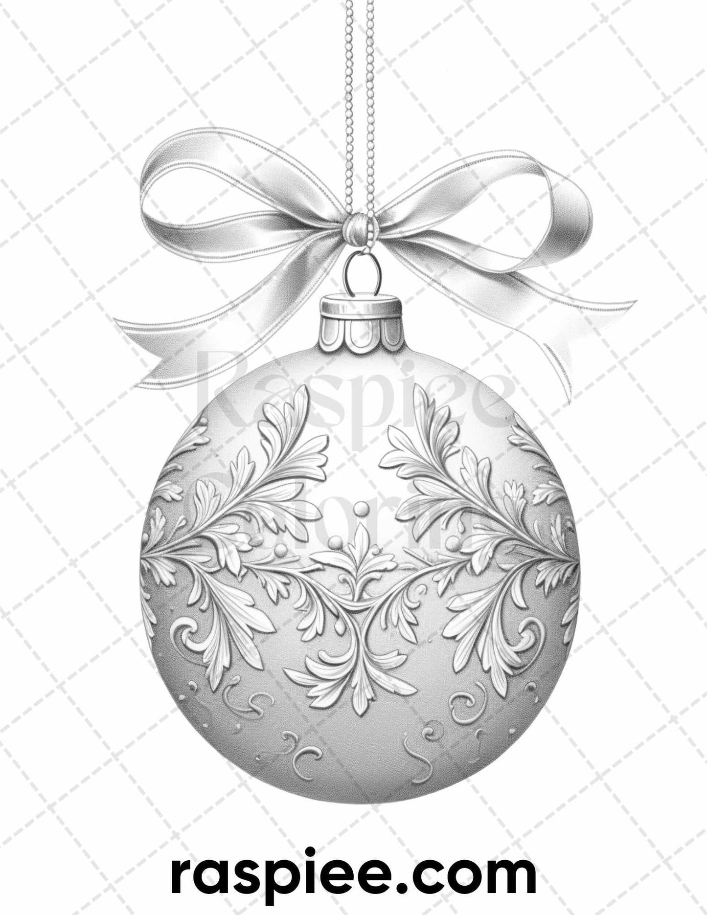 40 Christmas Balls Grayscale Coloring Pages Printable for Adults, PDF File Instant Download