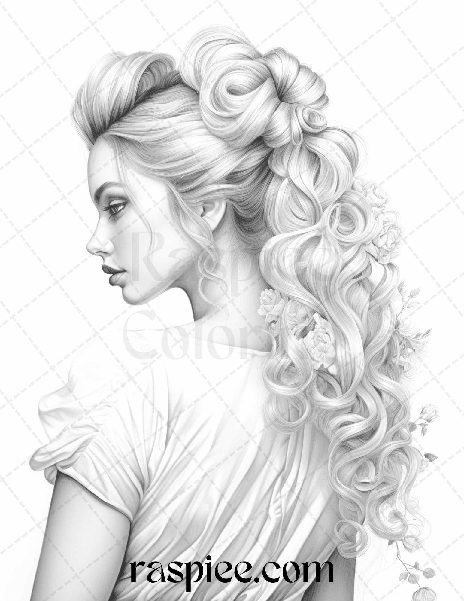 43 Beautiful Hairstyles Grayscale Coloring Pages Printable for Adults, PDF File Instant Download