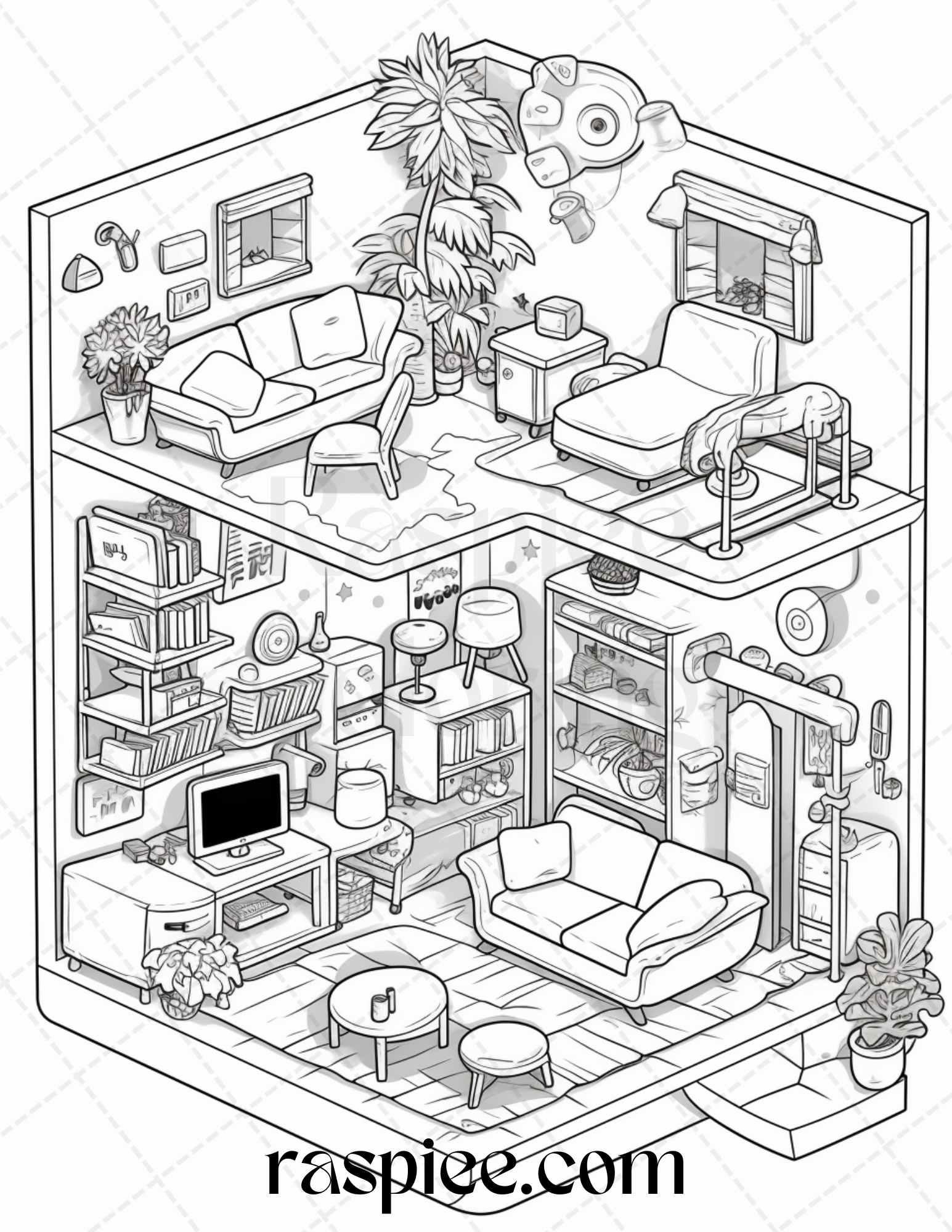 40 Pocket Room Coloring Pages Printable for Adults Kids, PDF File Instant Download