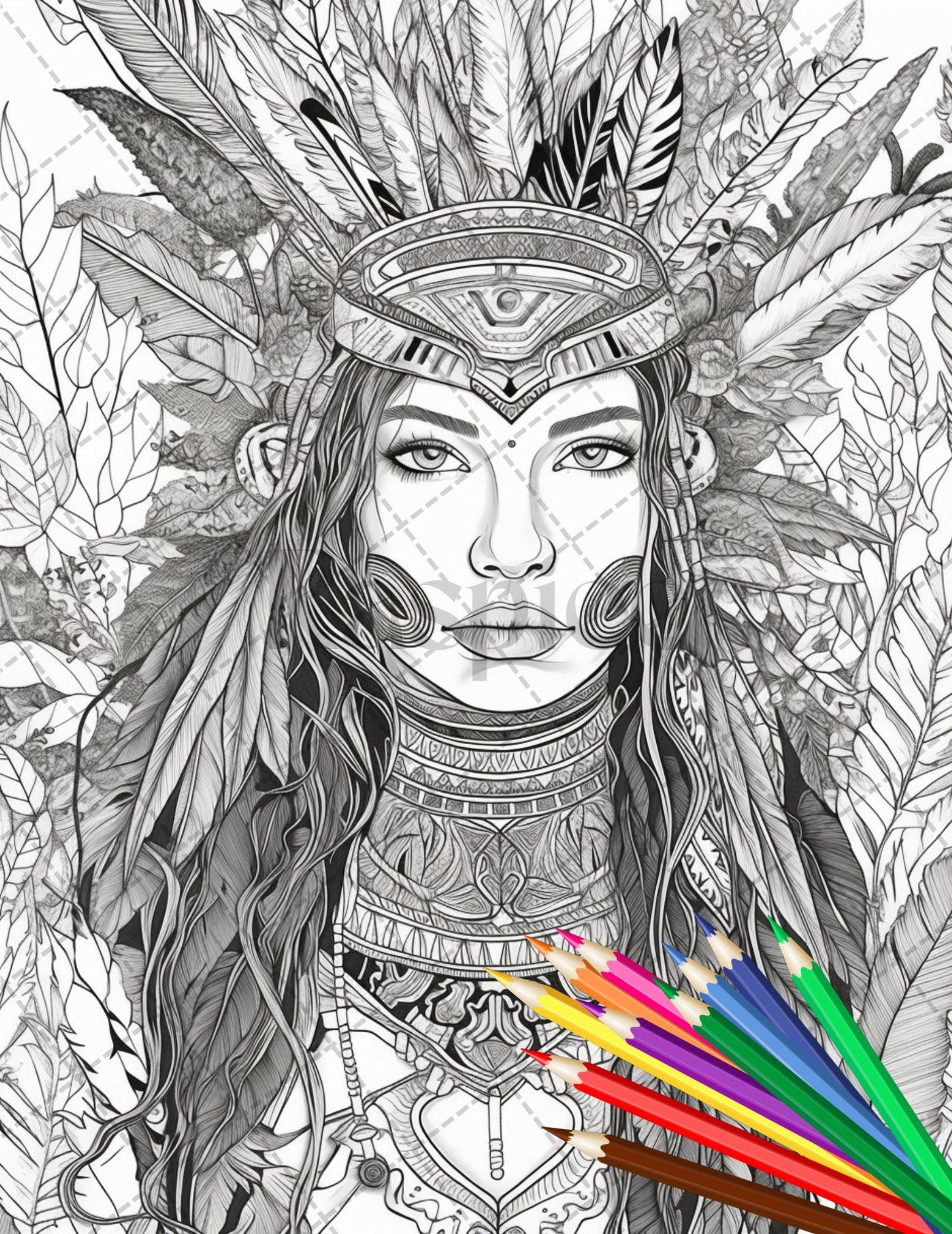 30 Native American Girls Printable Coloring Pages for Adult, Native American Culture Grayscale Coloring Book, Printable PDF File Download