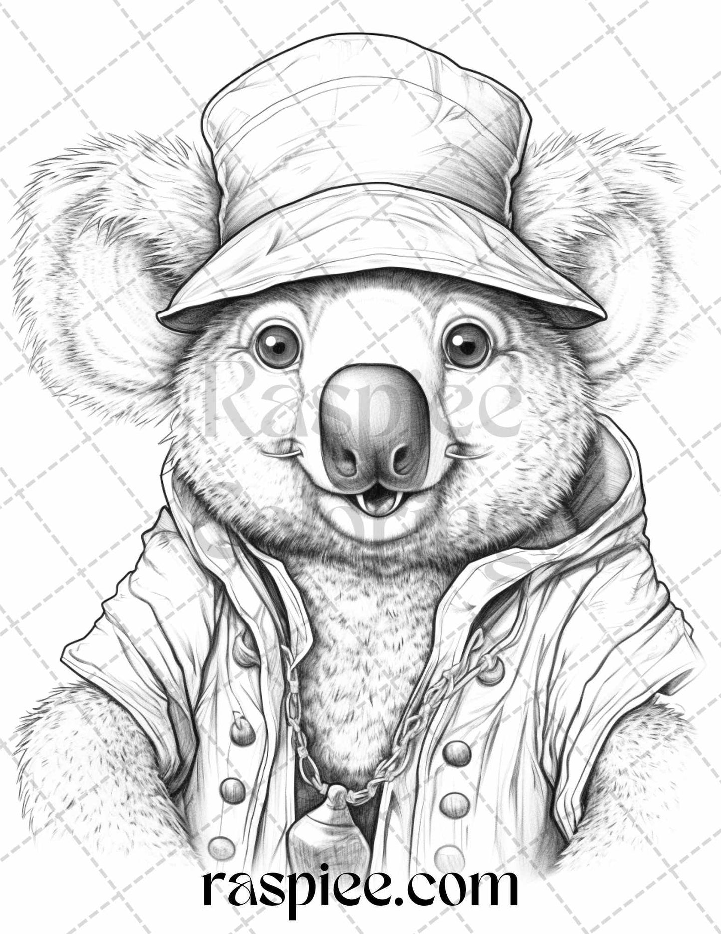 40 Pirate Animals Grayscale Coloring Pages Printable for Adults, PDF File Instant Download