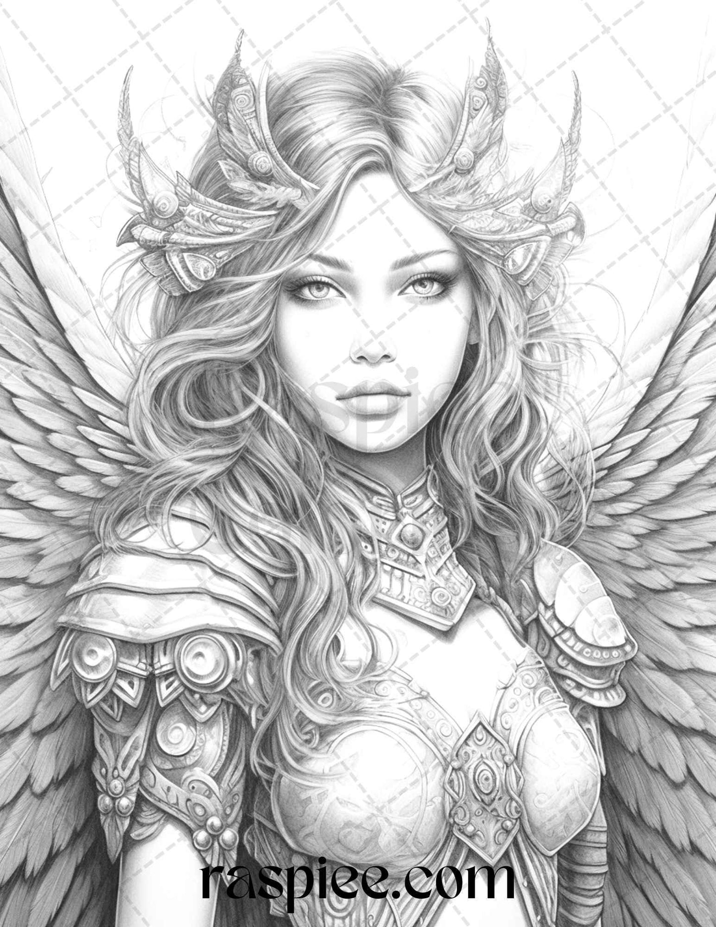 42 Enchanting Angels Grayscale Coloring Pages Printable for Adults, PDF File Instant Download