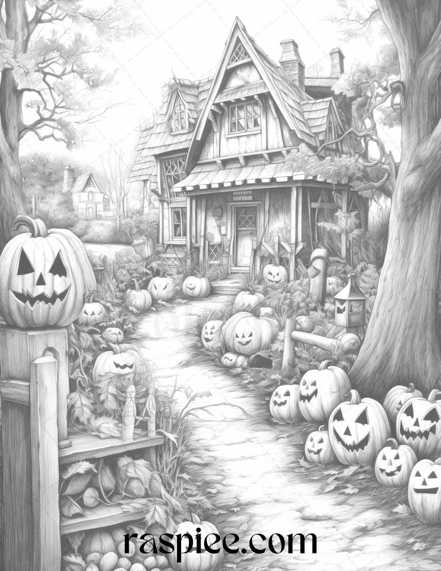 40 Witchy Land Grayscale Coloring Pages Printable for Adults, PDF File Instant Download