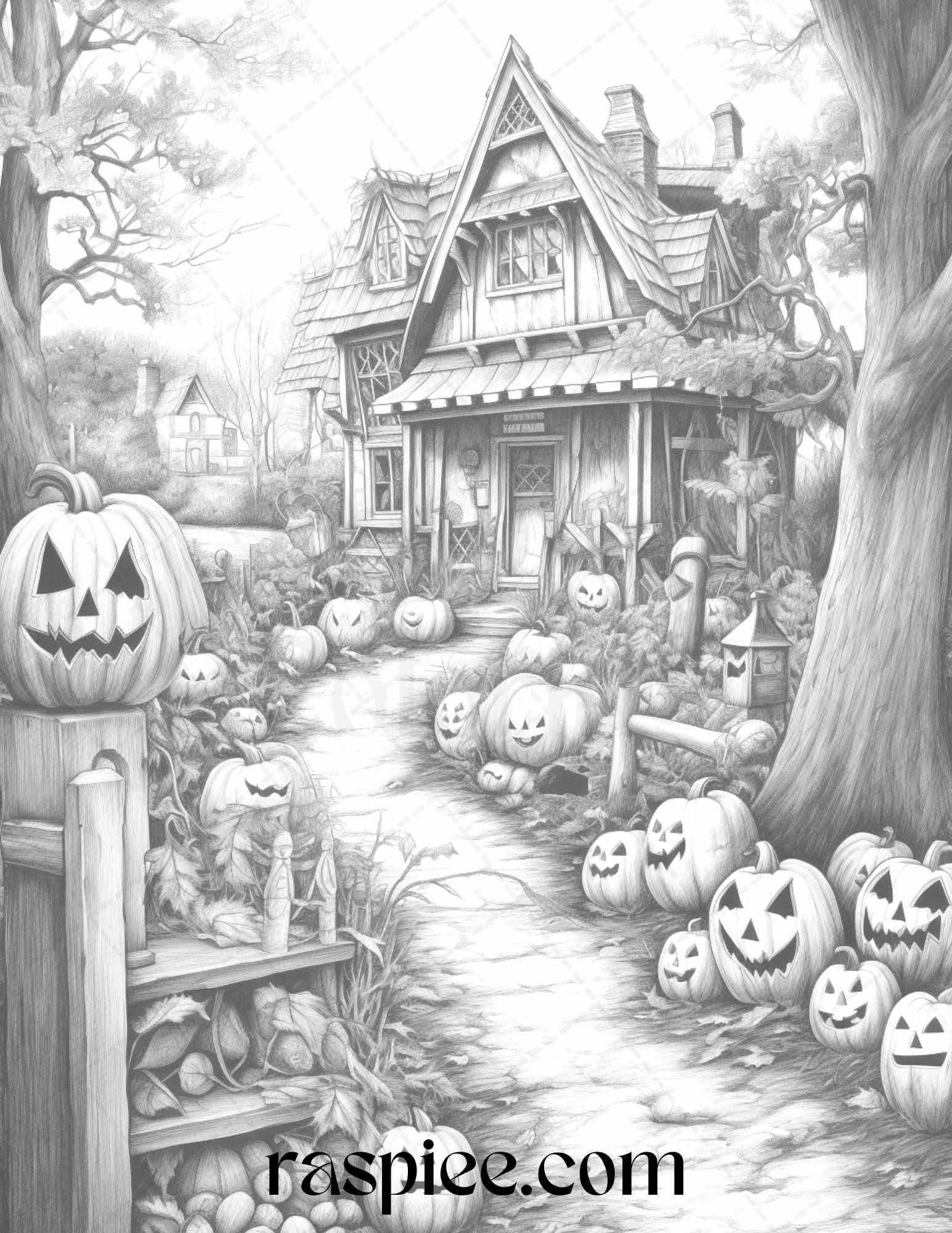 40 Witchy Land Grayscale Coloring Pages Printable for Adults, PDF File Instant Download