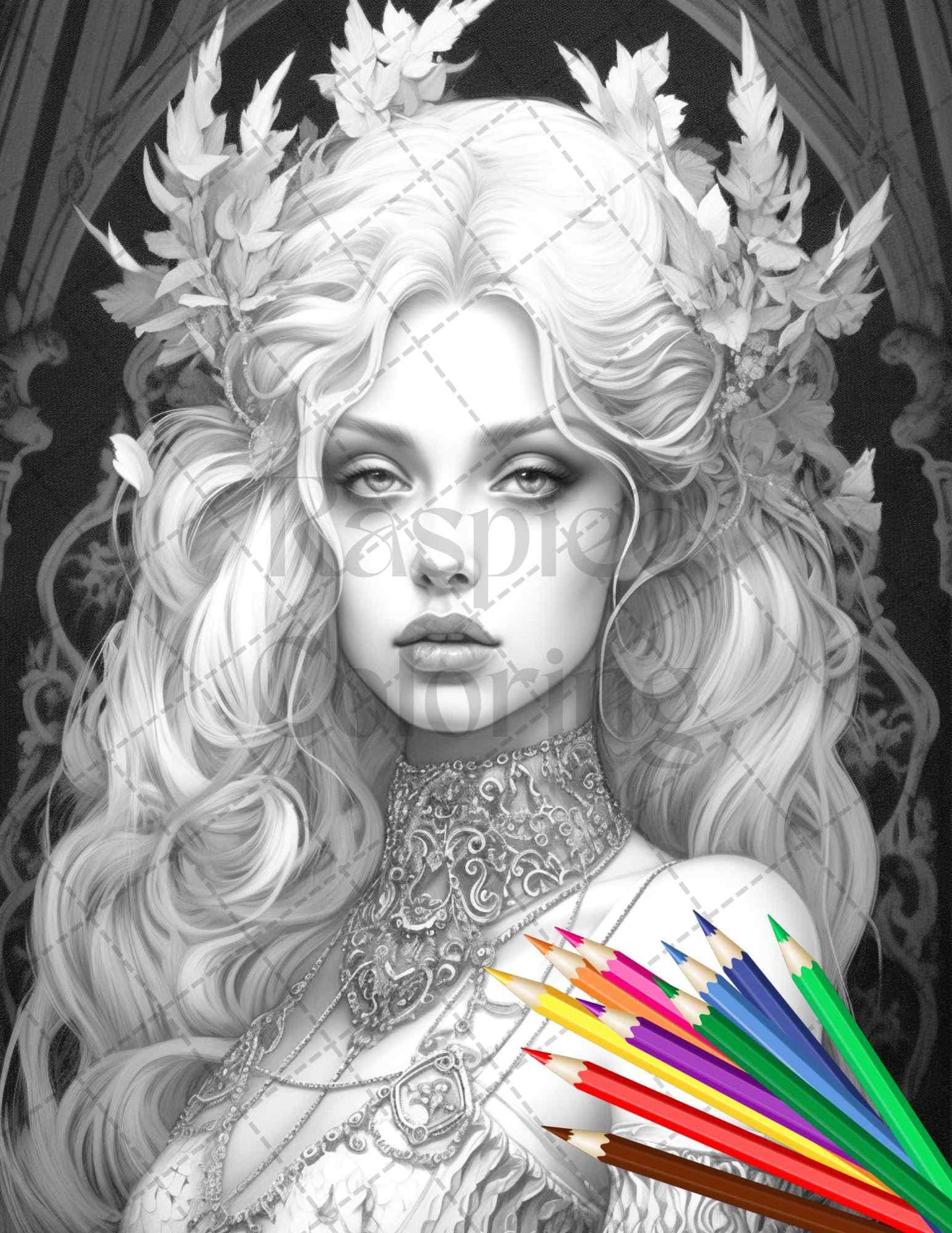 40 Beautiful Gothic Girls Grayscale Coloring Pages Printable for Adults, PDF File Instant Download