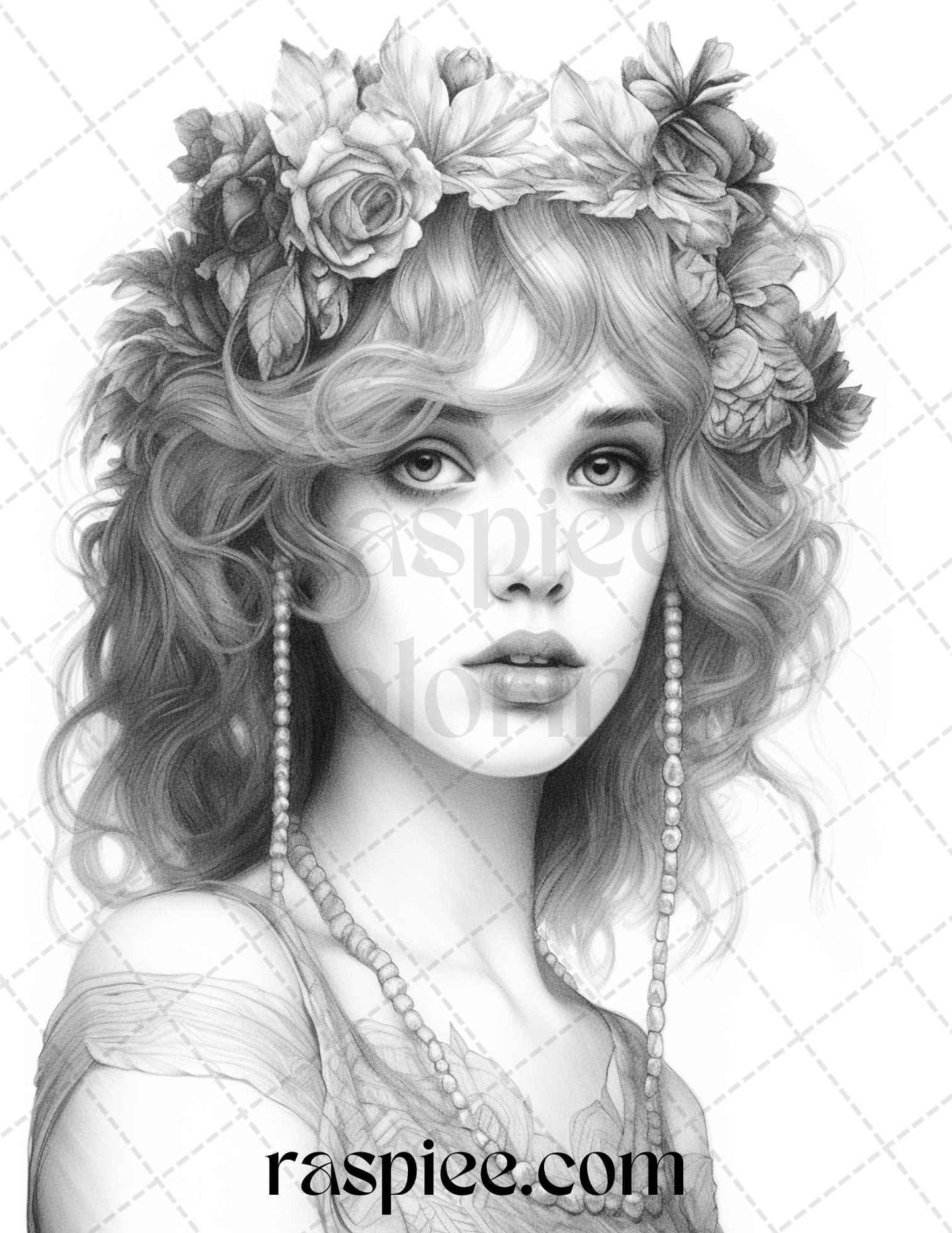 40 Beautiful Gatsby Girls Grayscale Coloring Pages Printable for Adults, PDF File Instant Download