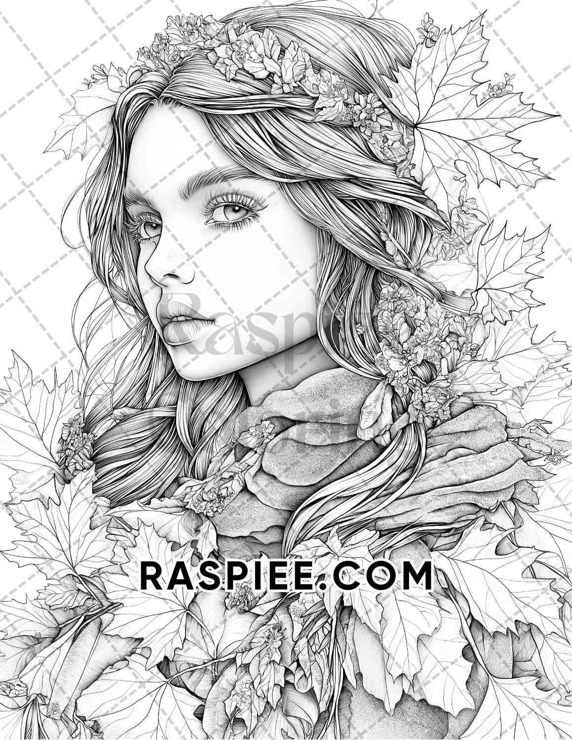 Autumn Beauties Portrait Adult Coloring Pages Printable PDF Instant Download