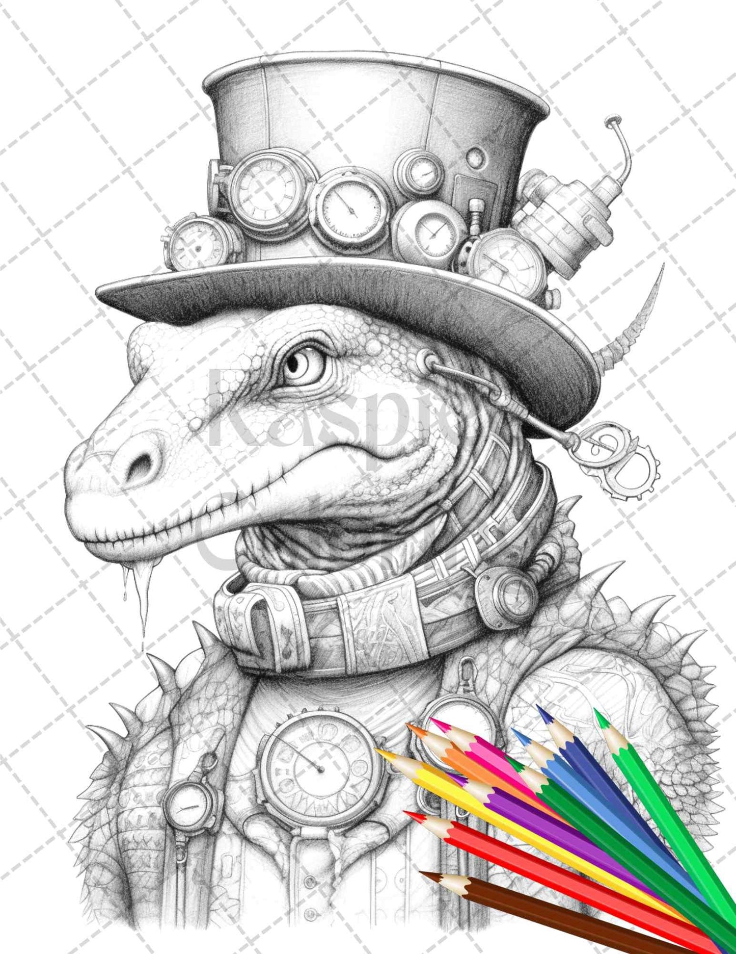 45 Steampunk Animals Grayscale Coloring Pages Printable for Adults Vol. 2, PDF File Instant Download