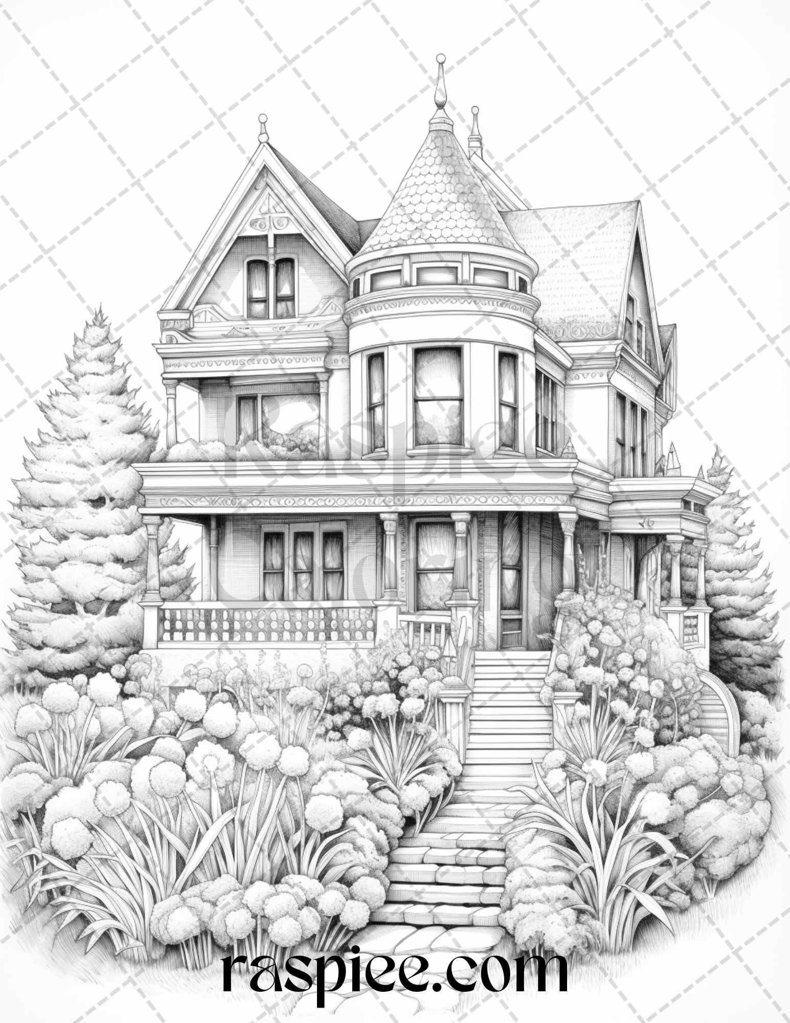 40 Victorian Houses Grayscale Coloring Pages Printable for Adults, PDF File Instant Download