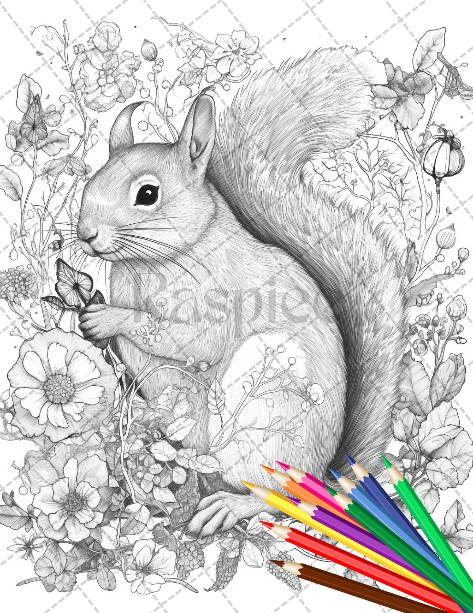 30 Animal Floral Printable Coloring Pages for Adults, Grayscale Coloring Book, Printable PDF File Download