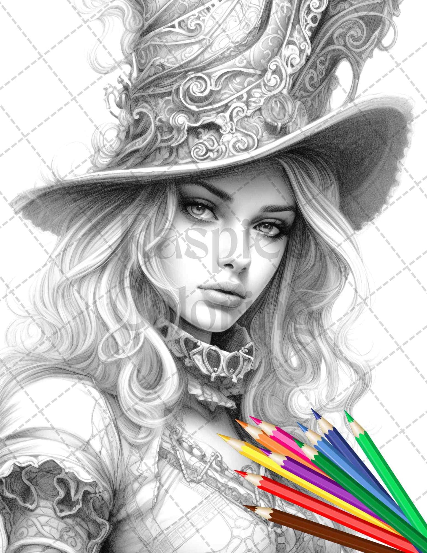 40 Beautiful Gothic Girls Grayscale Coloring Pages Printable for Adults, PDF File Instant Download