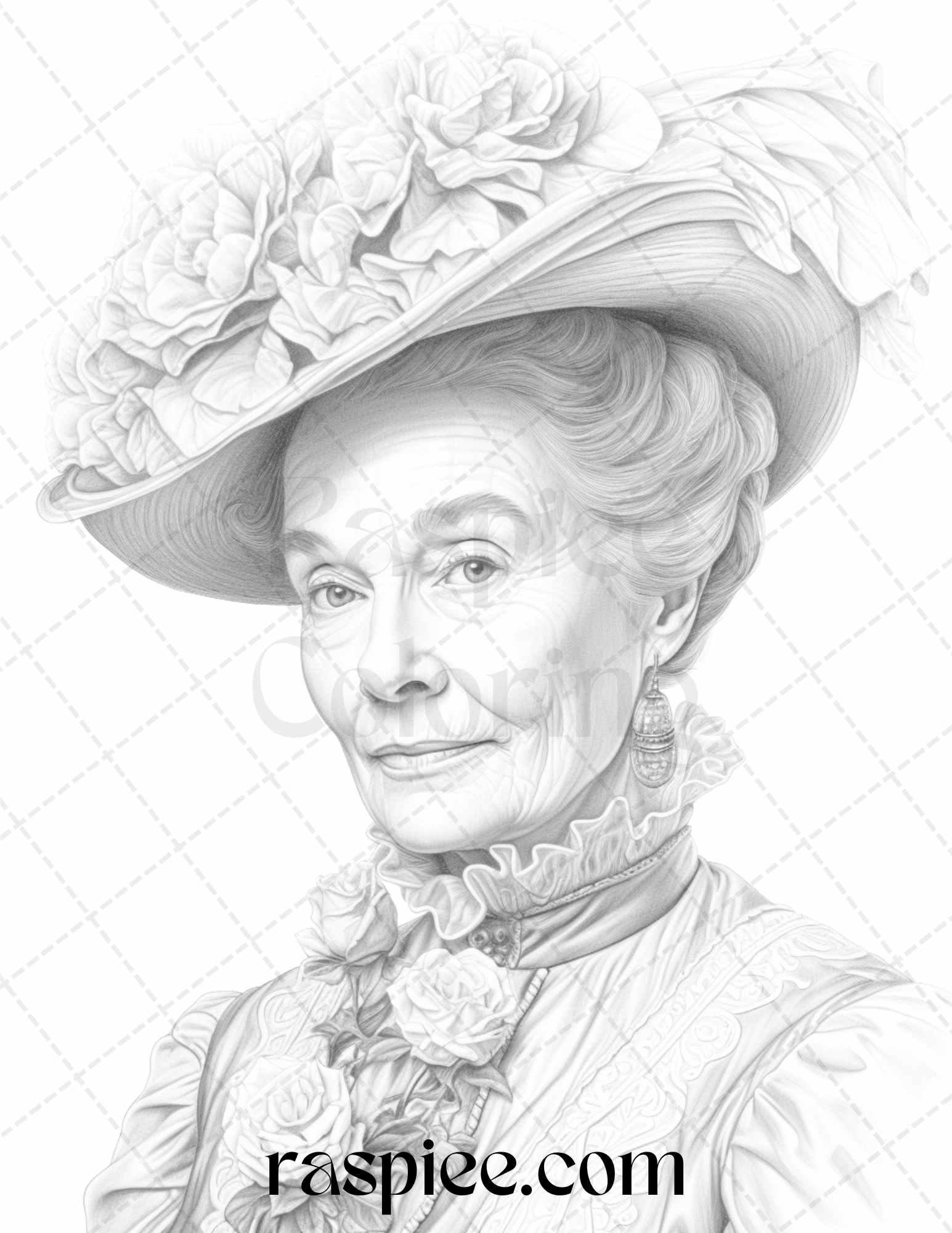 50 Victorian Grandma Grayscale Coloring Pages Printable for Adults, PDF File Instant Download