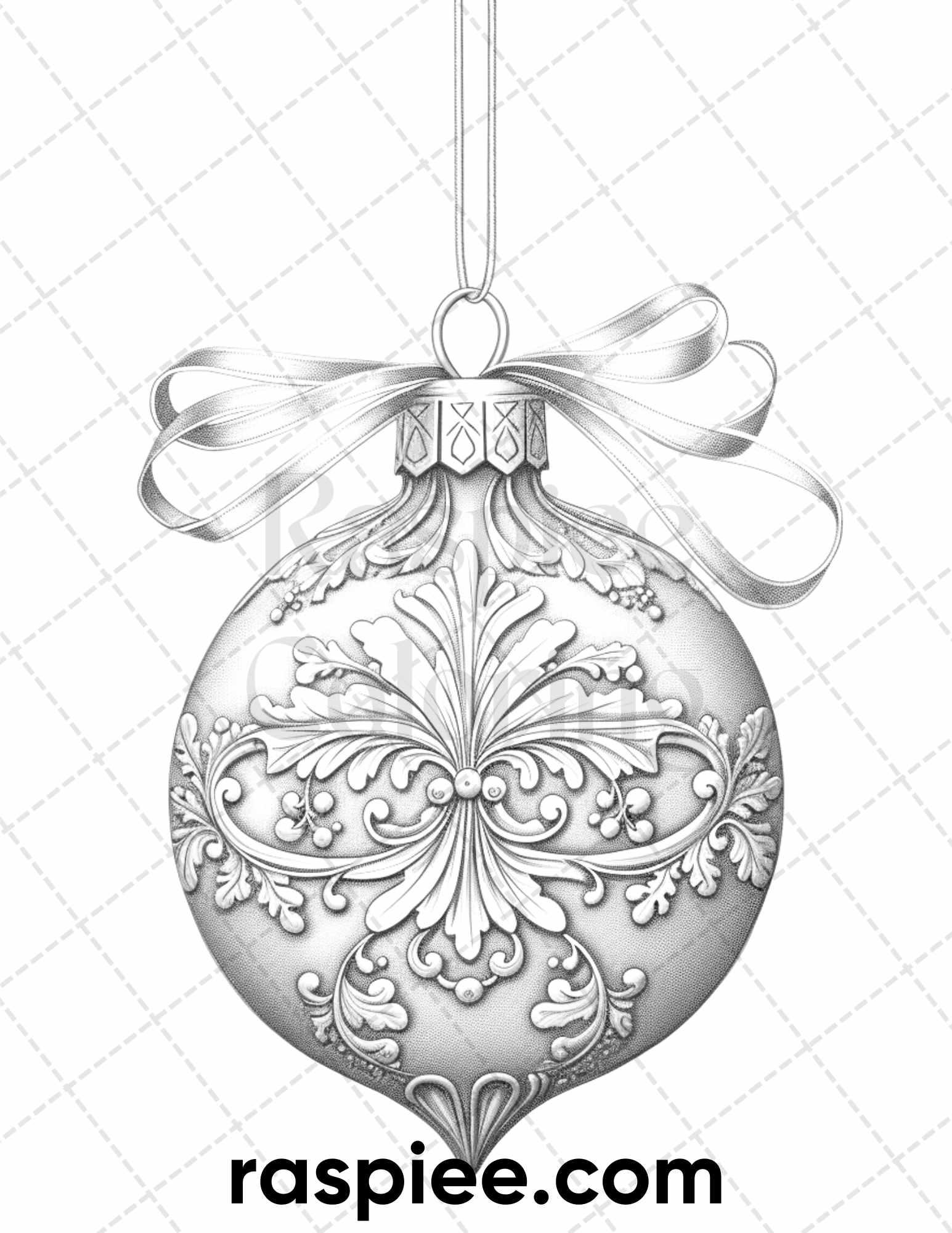 40 Christmas Balls Grayscale Coloring Pages Printable for Adults, PDF File Instant Download