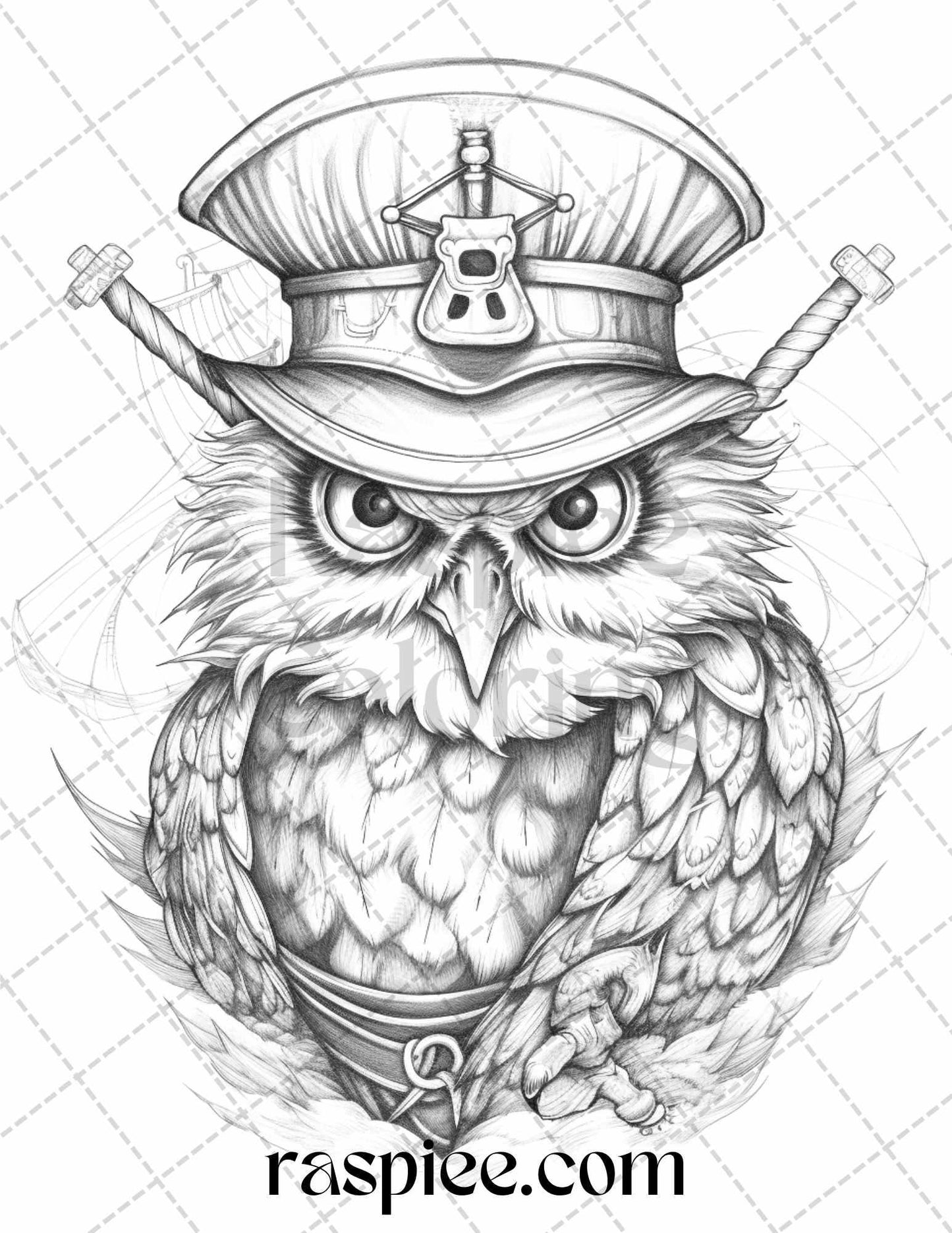 40 Pirate Animals Grayscale Coloring Pages Printable for Adults, PDF File Instant Download