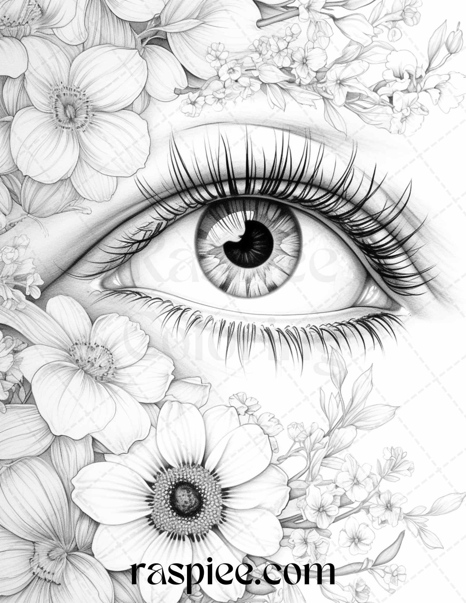 40 Charming Eyes Grayscale Coloring Pages Printable for Adults, PDF File Instant Download