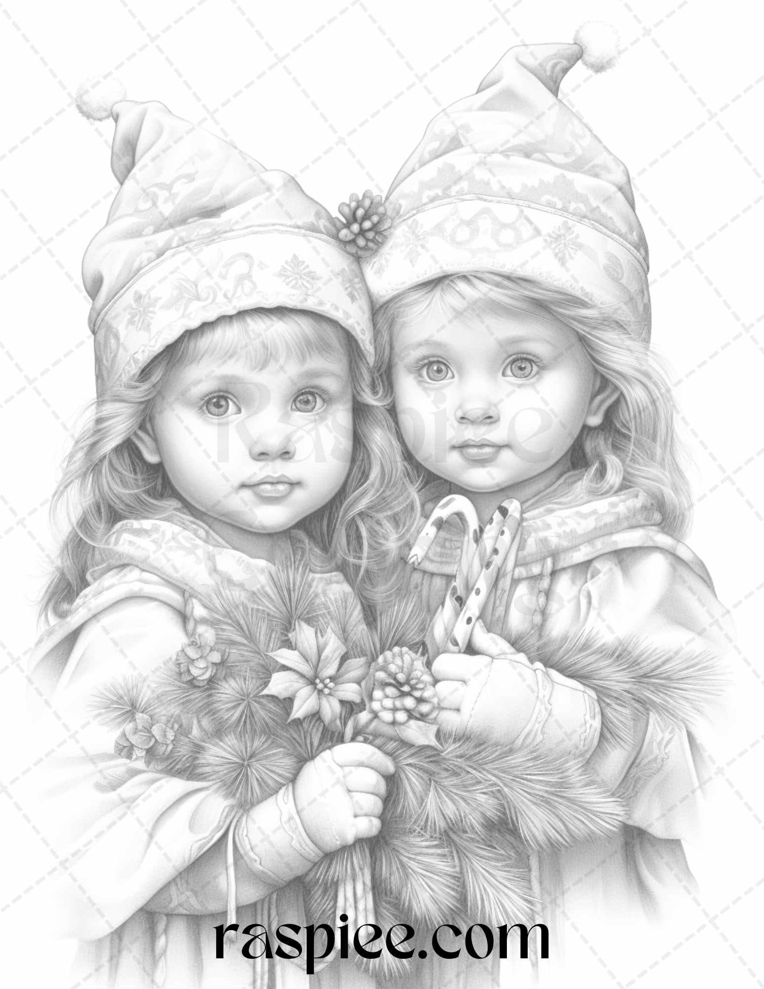 110 Christmas Elves Grayscale Coloring Pages Printable for Adults Kids, PDF File Instant Download