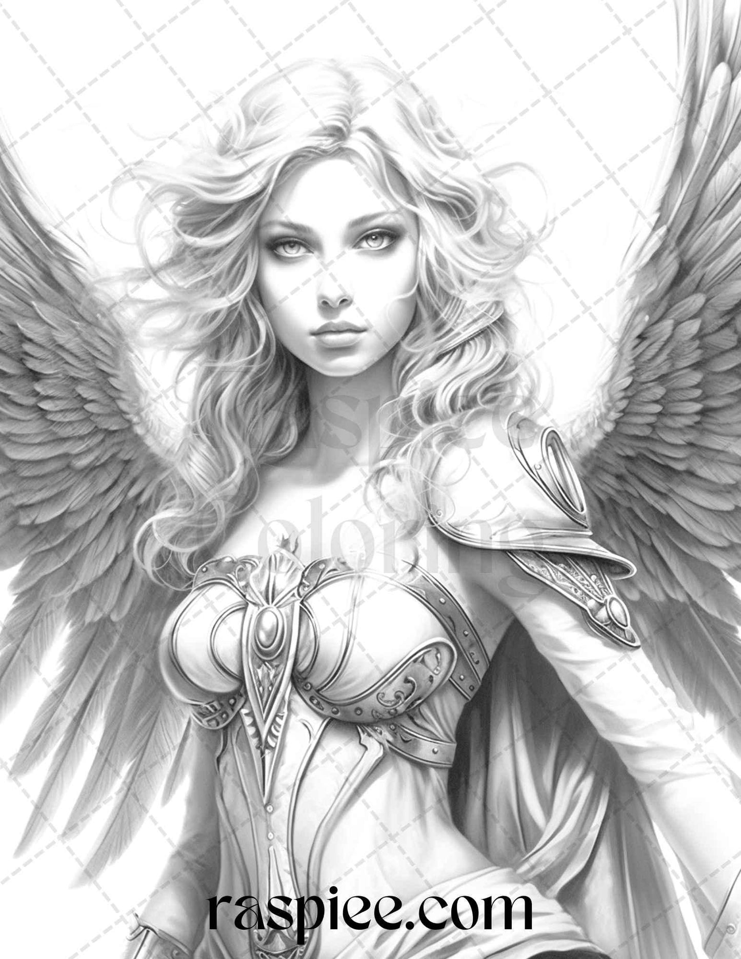 42 Enchanting Angels Grayscale Coloring Pages Printable for Adults, PDF File Instant Download