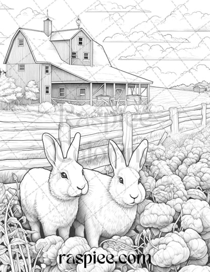 40 Farmstead Serenity Grayscale Coloring Pages Printable for Adults, PDF File Instant Download