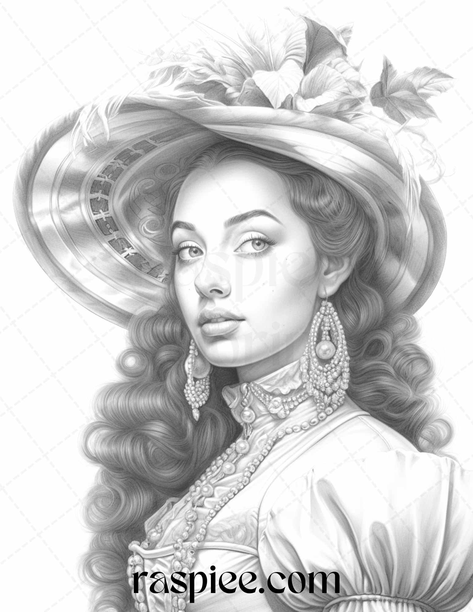 40 Baroque Women Portrait Grayscale Adult Coloring Pages Printable, PDF File Instant Download