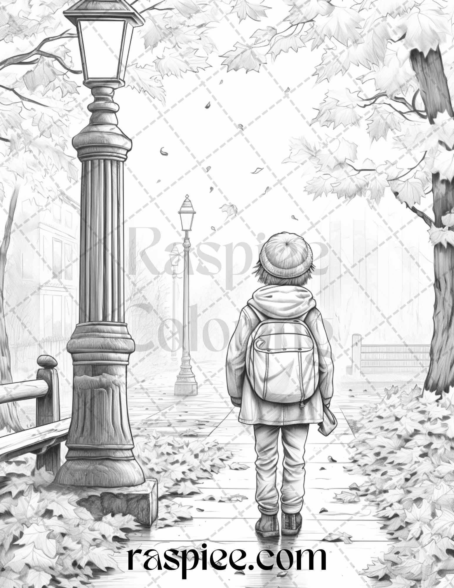 40 Rainy Autumn Day Grayscale Coloring Pages Printable for Adults and Kids, PDF File Instant Download